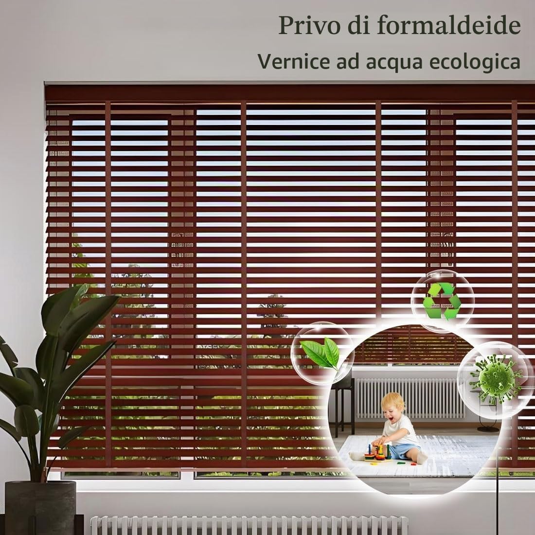 Tende Veneziane Legno Interni/Esterno, Veneziana Senza Fori, Su Misura 40cm 60cm 80cm 100cm 120cm 160cm, Privacy E Protezione Tende per Finestre(Light Brown)