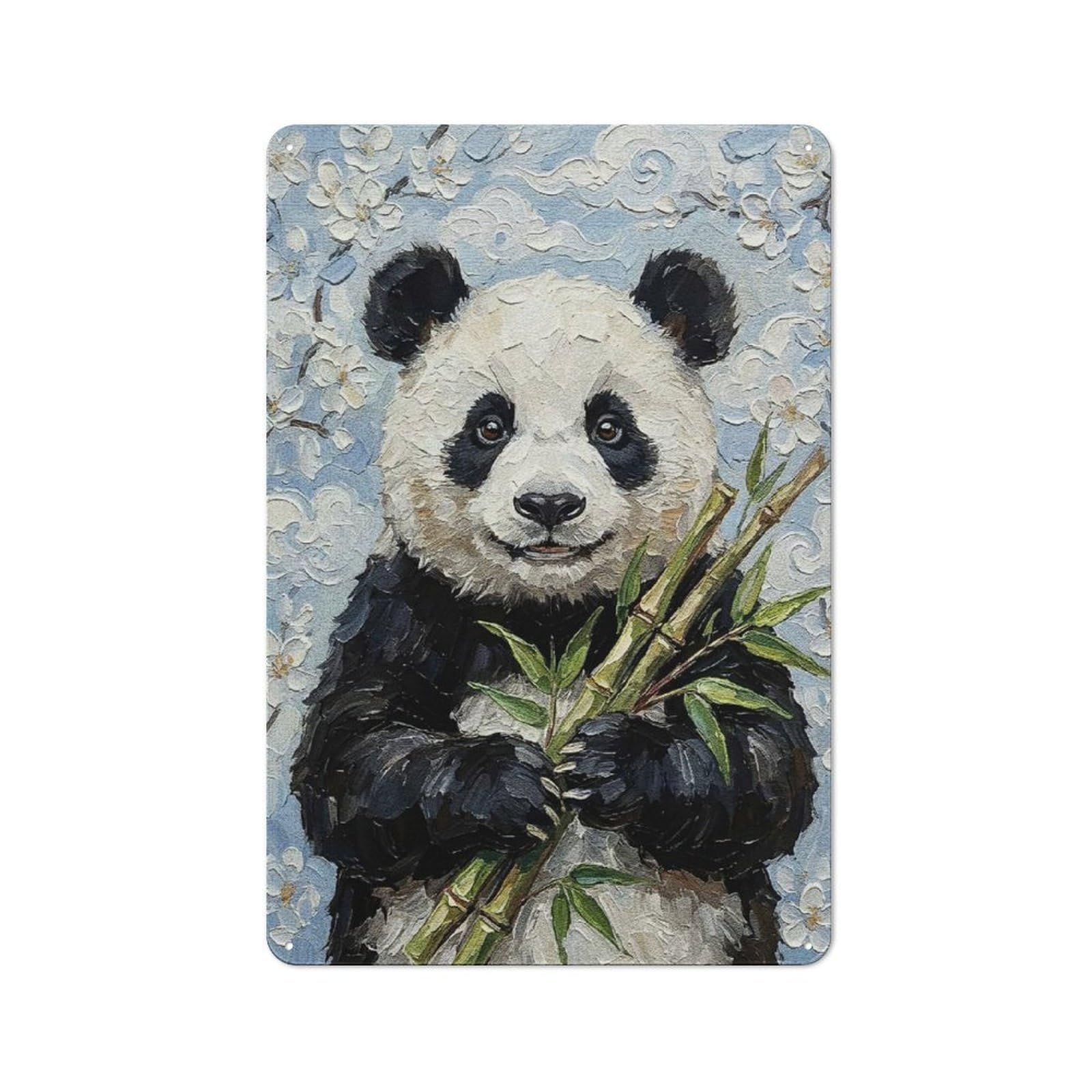 Junmoney Style-6 Tin Wall Plaque 30X20cm With Panda With Bamboo Painting For Garage Wall, With Clear Vintage Wall Decor Character