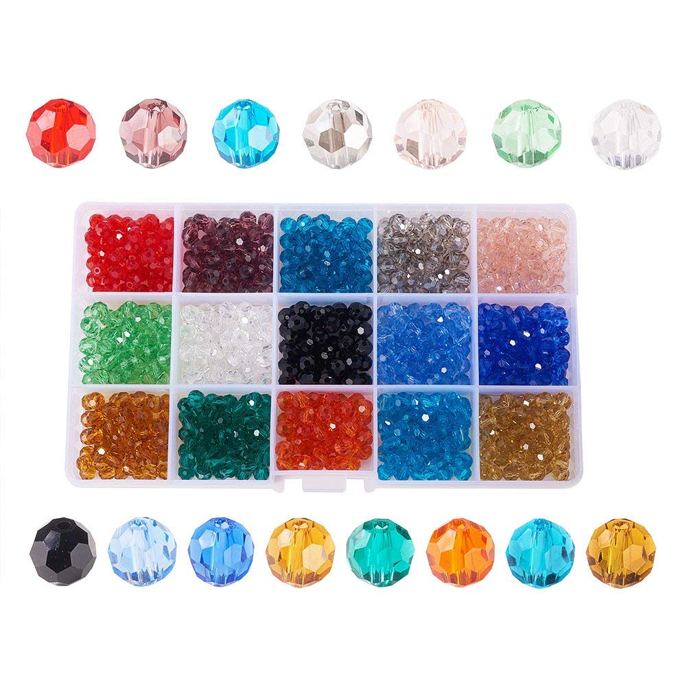 1 Box (about 750pcs) 15 Color 6mm Briolette Faceted Crystal Glass Beads Assortment Lot for Jewelry Making