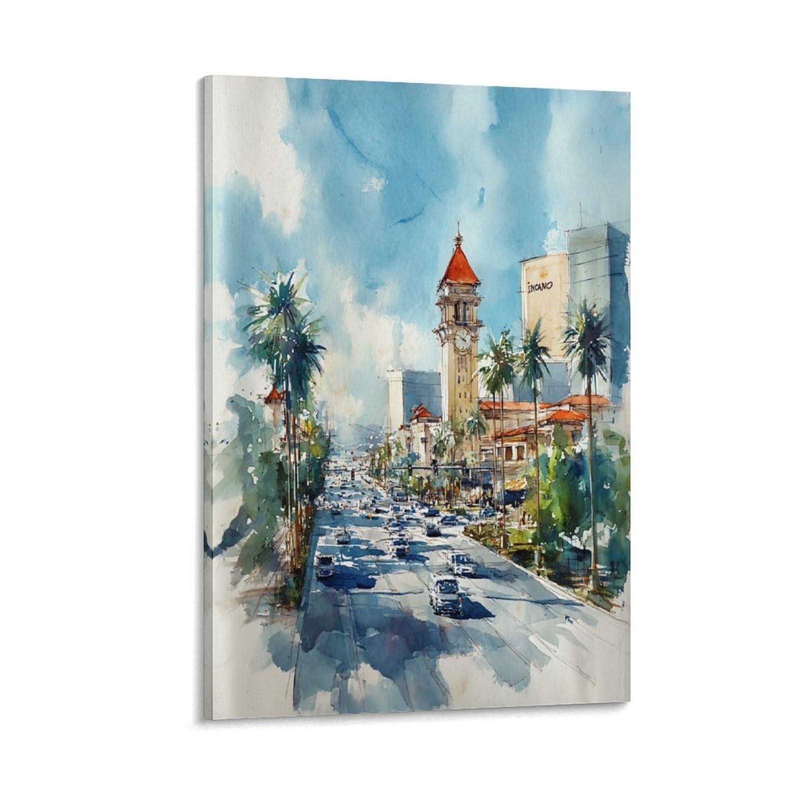 XWYMXZ Las Vegas Watercolor Street 20x30inch(50x75cm) Vintage Travel Poster Watercolor Canvas Art