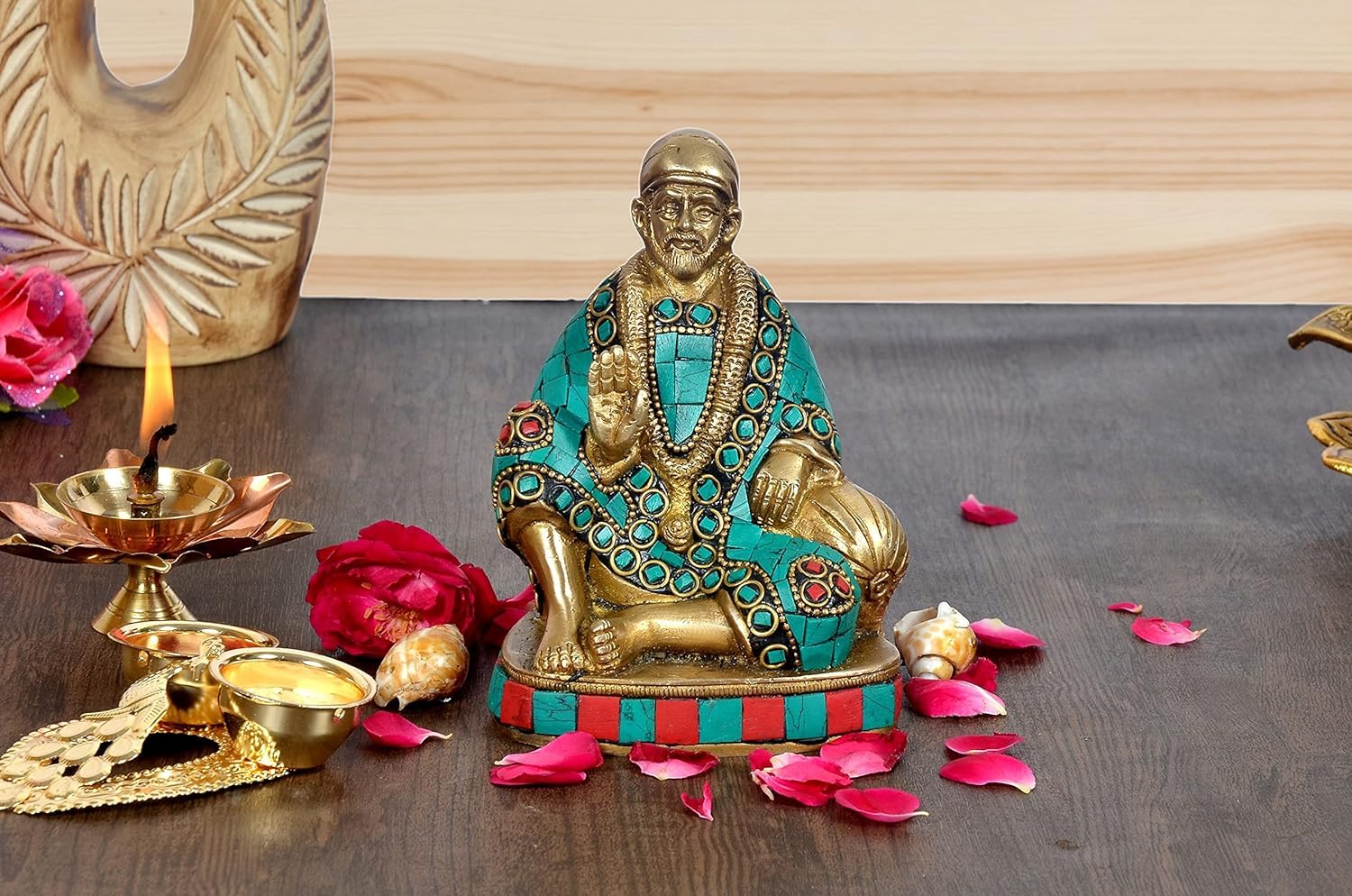 Statue Sai Baba laiton cadeau spirituel ideal pour pendaison de cremaillere