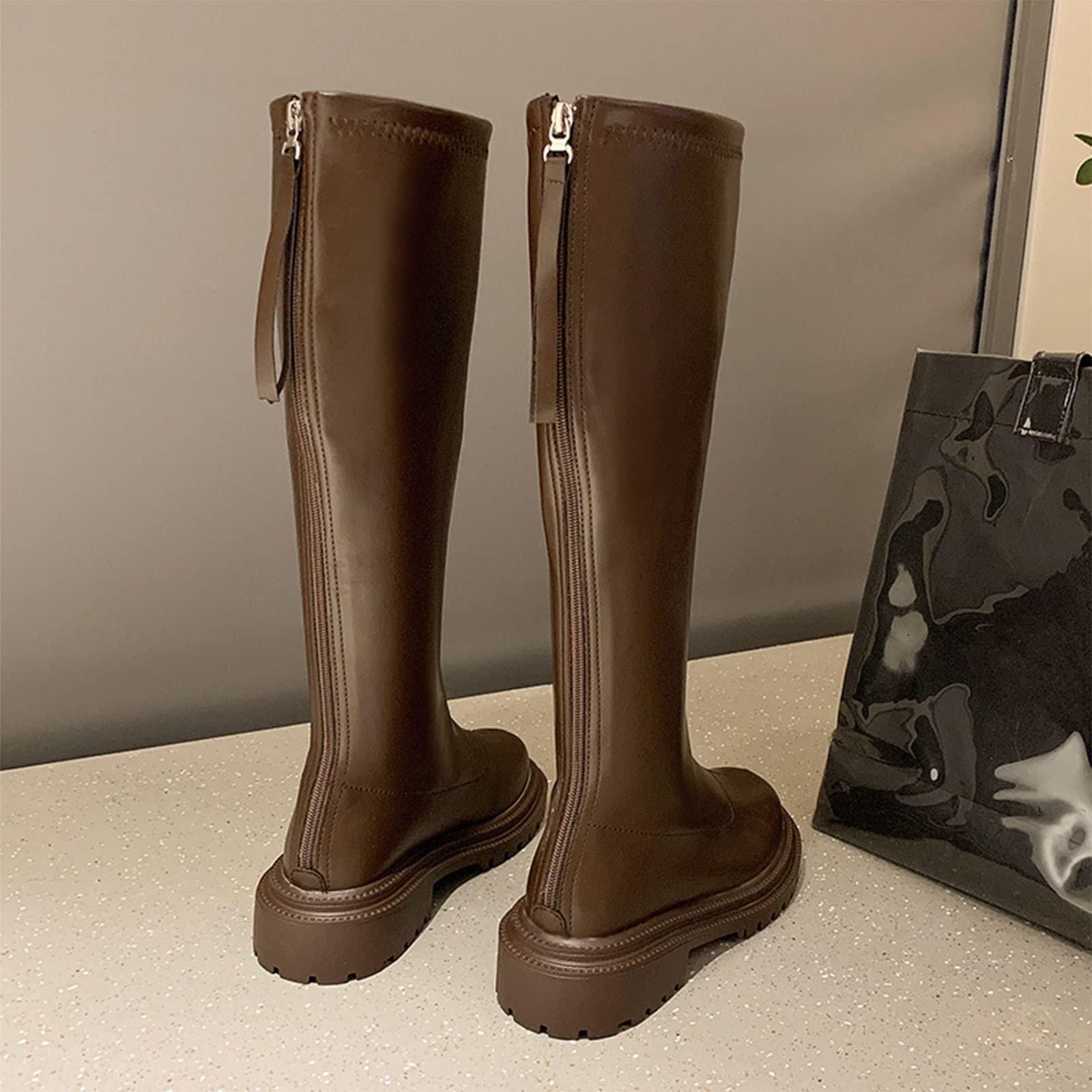 Stivali da equitazione da donna, in pelle, sopra il ginocchio, per autunno, inverno, da donna, al ginocchio, da cowboy, da lavoro