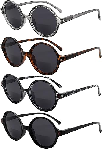 Eyekepper Paquete de 4 lentes de sol bifocales para mujer, lentes pequeños, redondas, bifocales +1.50