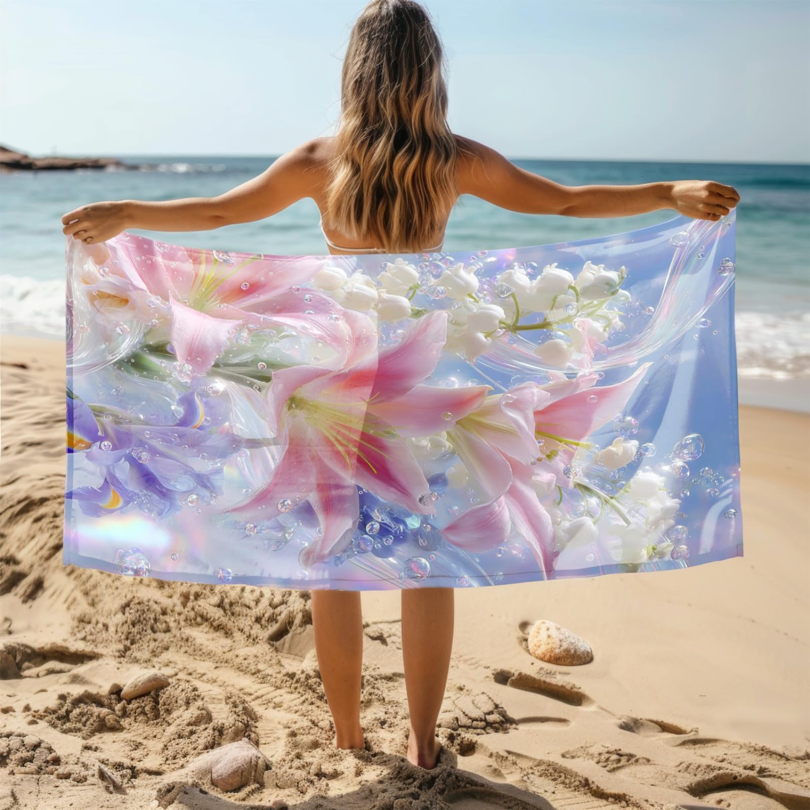 Générique Serviette Microfibre Plage Fleurs Roses