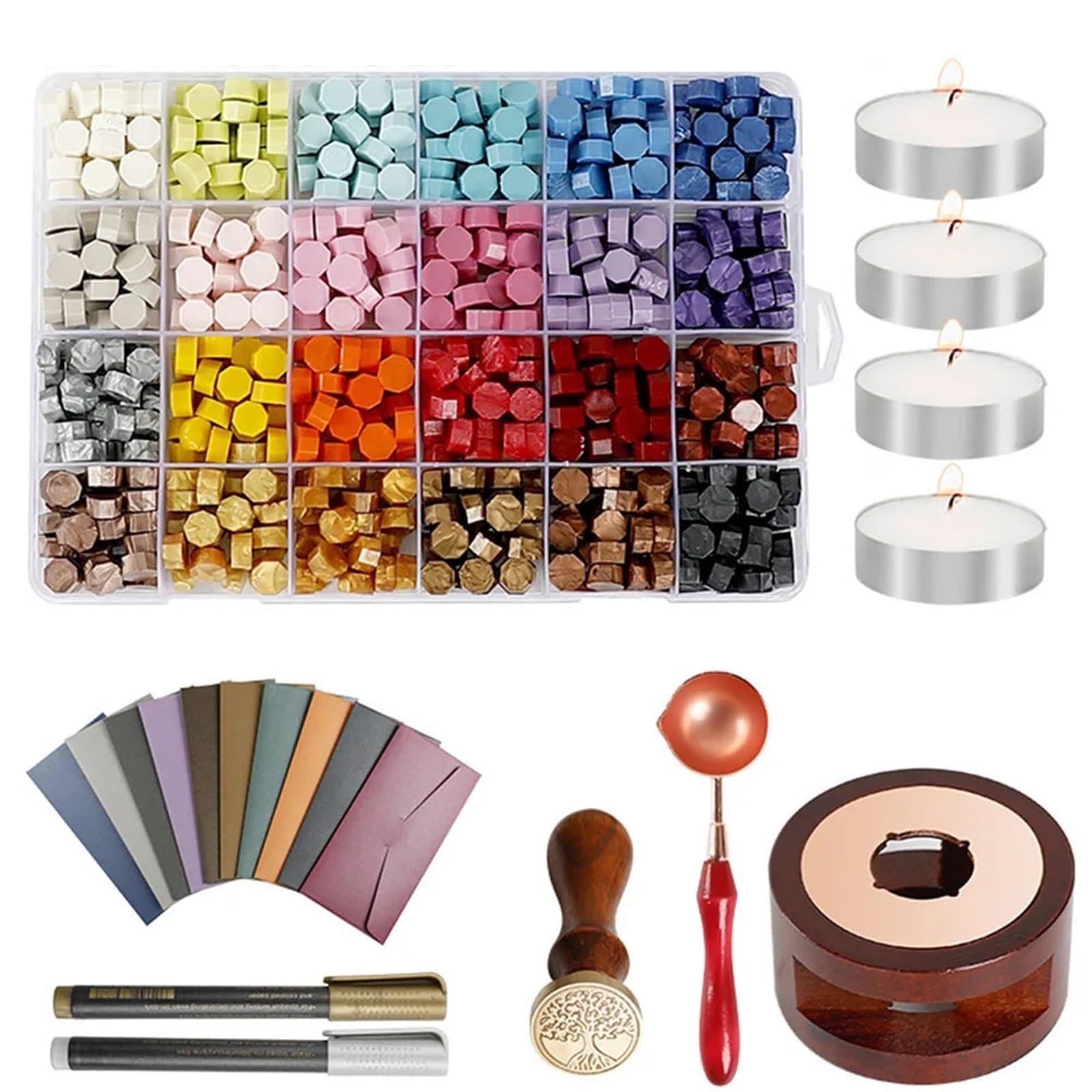 Ceralacca Set Di Timbri Con Sigillo Di Cera Da 20 Pezzi/set | Con pellet, forno di fusione, busta, penna, candela for sigillare inviti decorativi