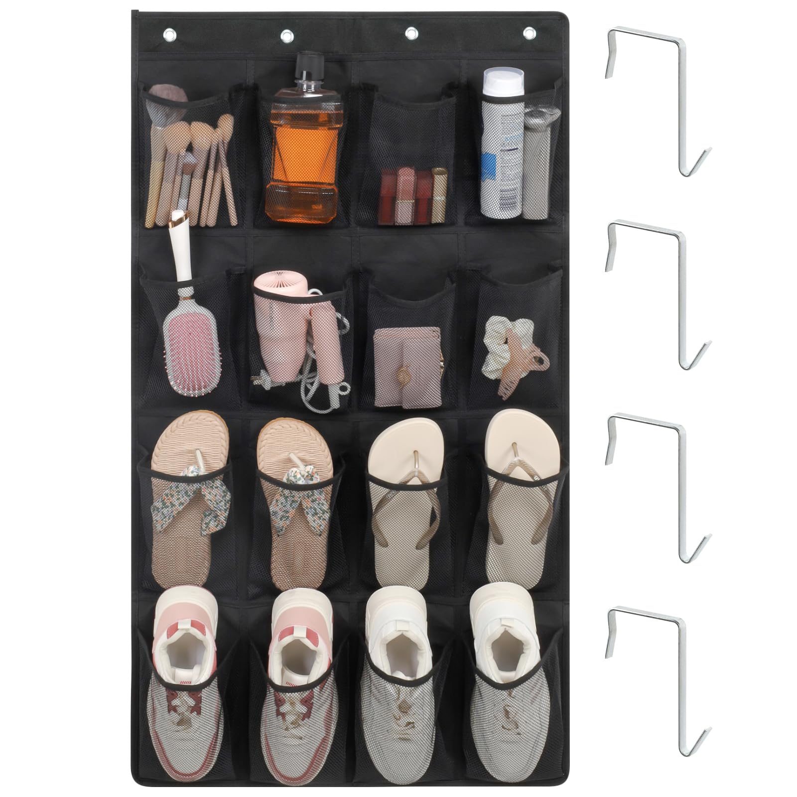 F-color 16-Pocket Hanging Organizer - Over the Door Shoe Organizer, Cruise Essentials for Cabin & RV, Breathable Mesh Storage Pockets, Space Saving