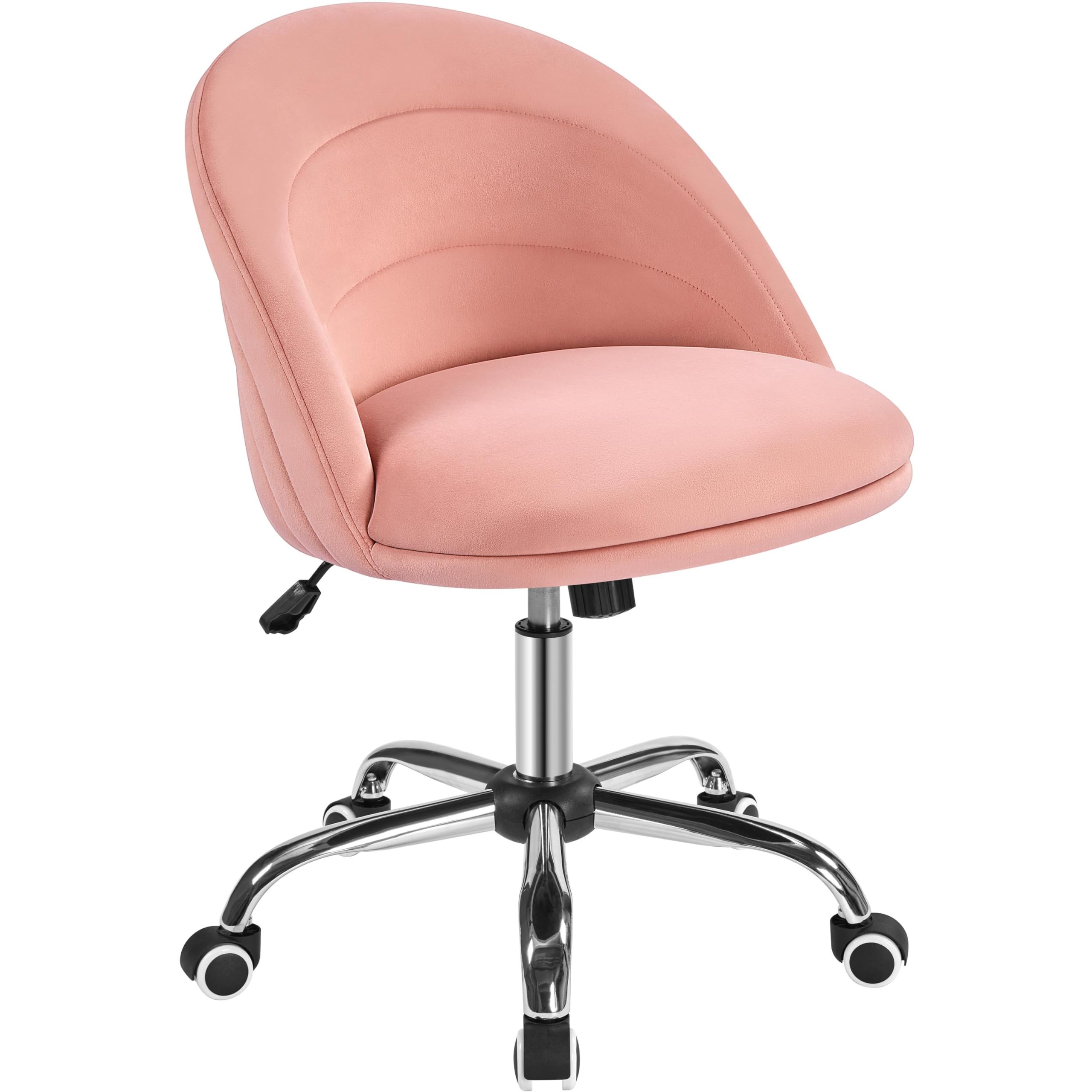 Yaheetech Silla de Oficina Silla Escritorio Silla Terciopelo con Ruedas Silla Oficina Sin Reposabrazo Silla Oficina Giratoria Capacidad 136 KG Rosa