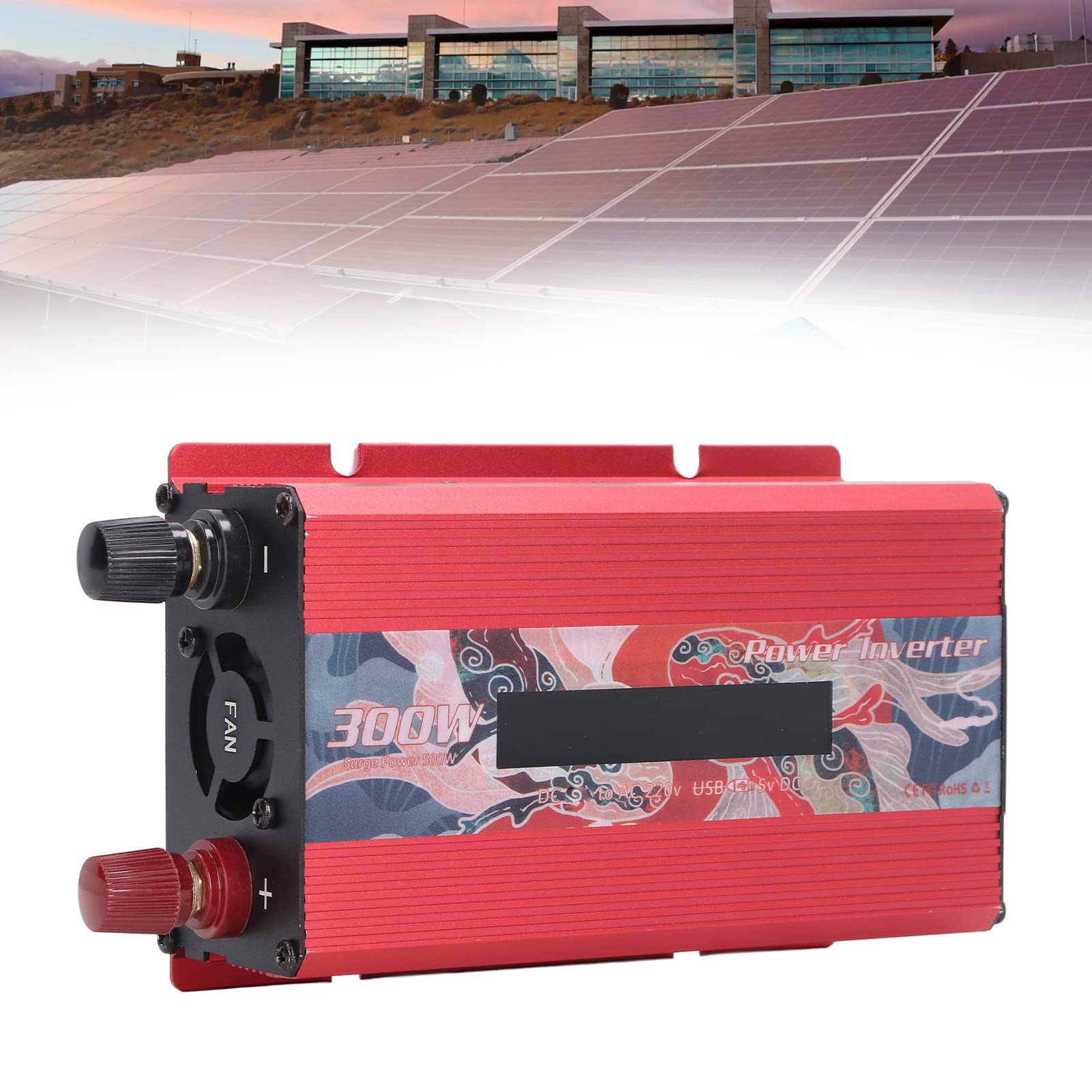 Samochodowy Przetwornica Napięcia 300 W Przetwornica Sinusoidalna ze Stopu Aluminium DC 12 V na AC 220 V z Wyświetlaczem LCD USB 2 A i Wentylatorem Chłodzącym do Podróży Samochodem Kemping
