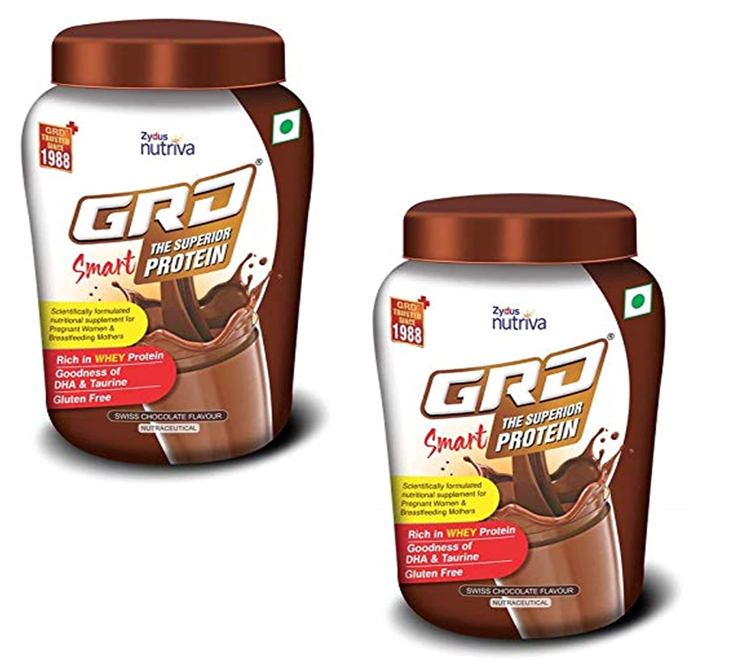 GRD Smart Nutritional Protein Drink for Pregnant and Lactating Mothers, Supports Brain Development and Healthy Growth of Birth Child (200g), Pack of 2 - Swiss Chocolate