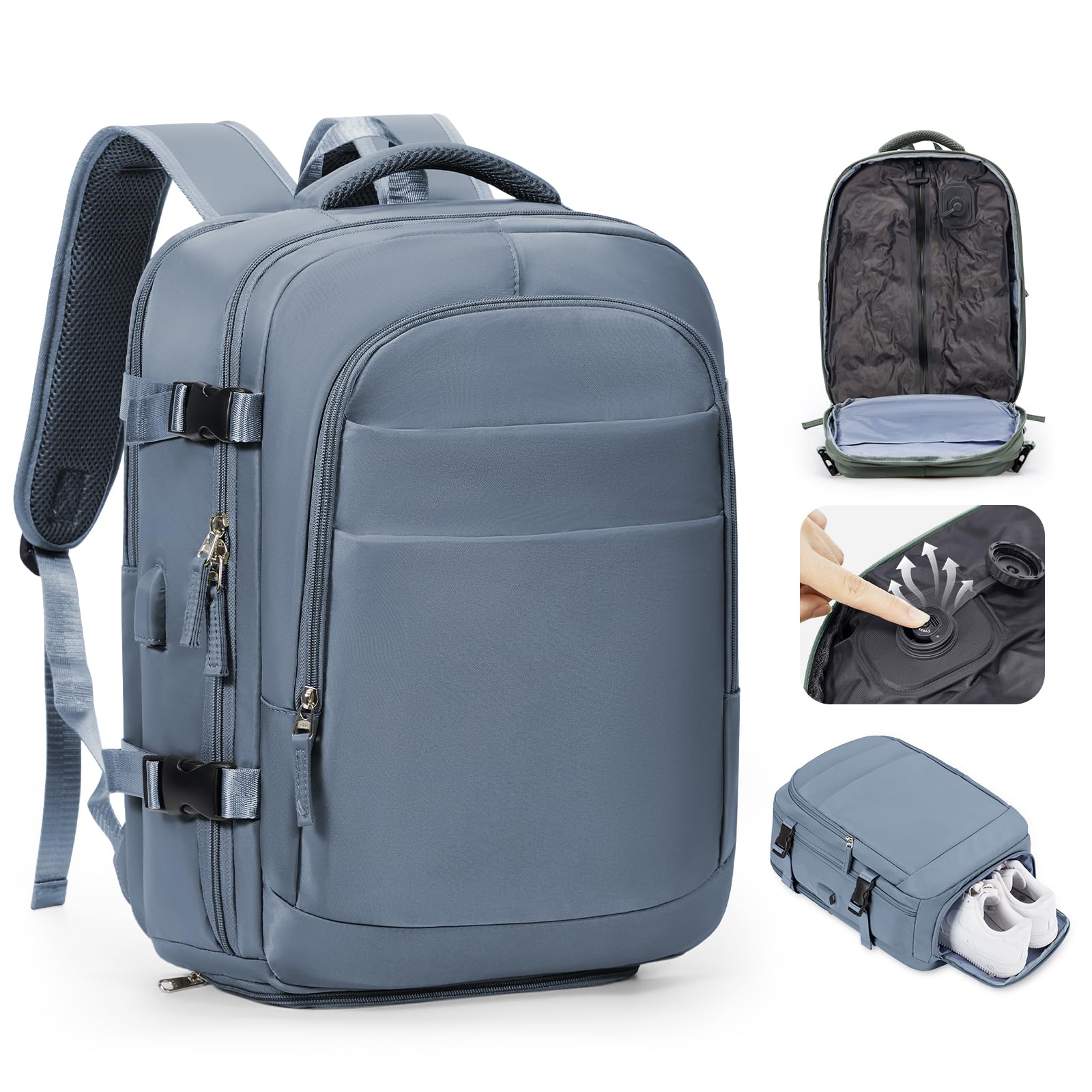 kibachev Vakuum Rucksack Handgepäck Flugzeug 40x30x20 für Ryanair, Reiserucksack mit Schuhfach, Laptop Rucksack Herren Damen, Travel Backpack