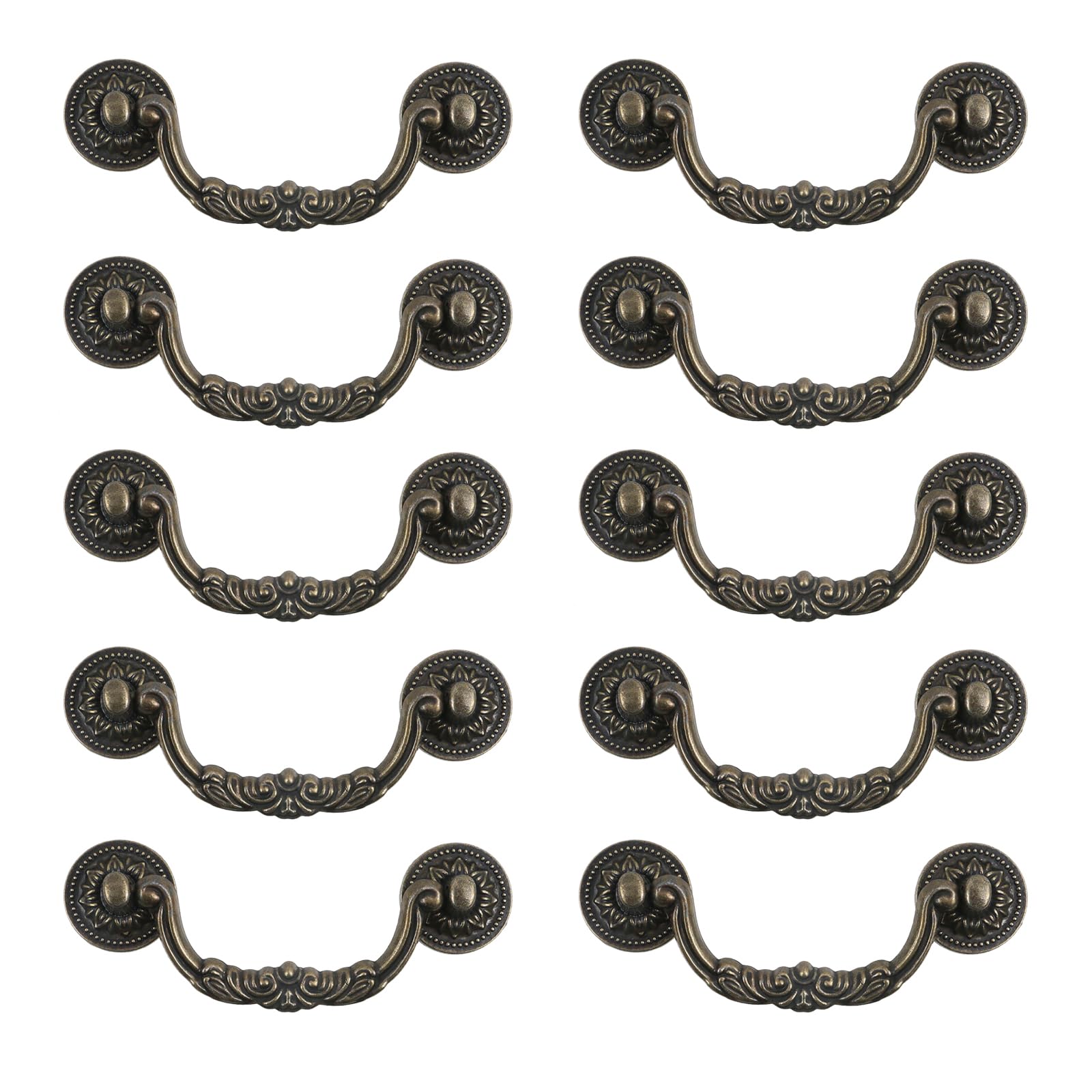 Geesatis 10 Pcs Cabinet Drawer Pull Handles Zinc Alloy Furniture Decorative Knobs Pull Handles, with Mounting Screws, Bronze Tone & Length 5 inch / 125 mm