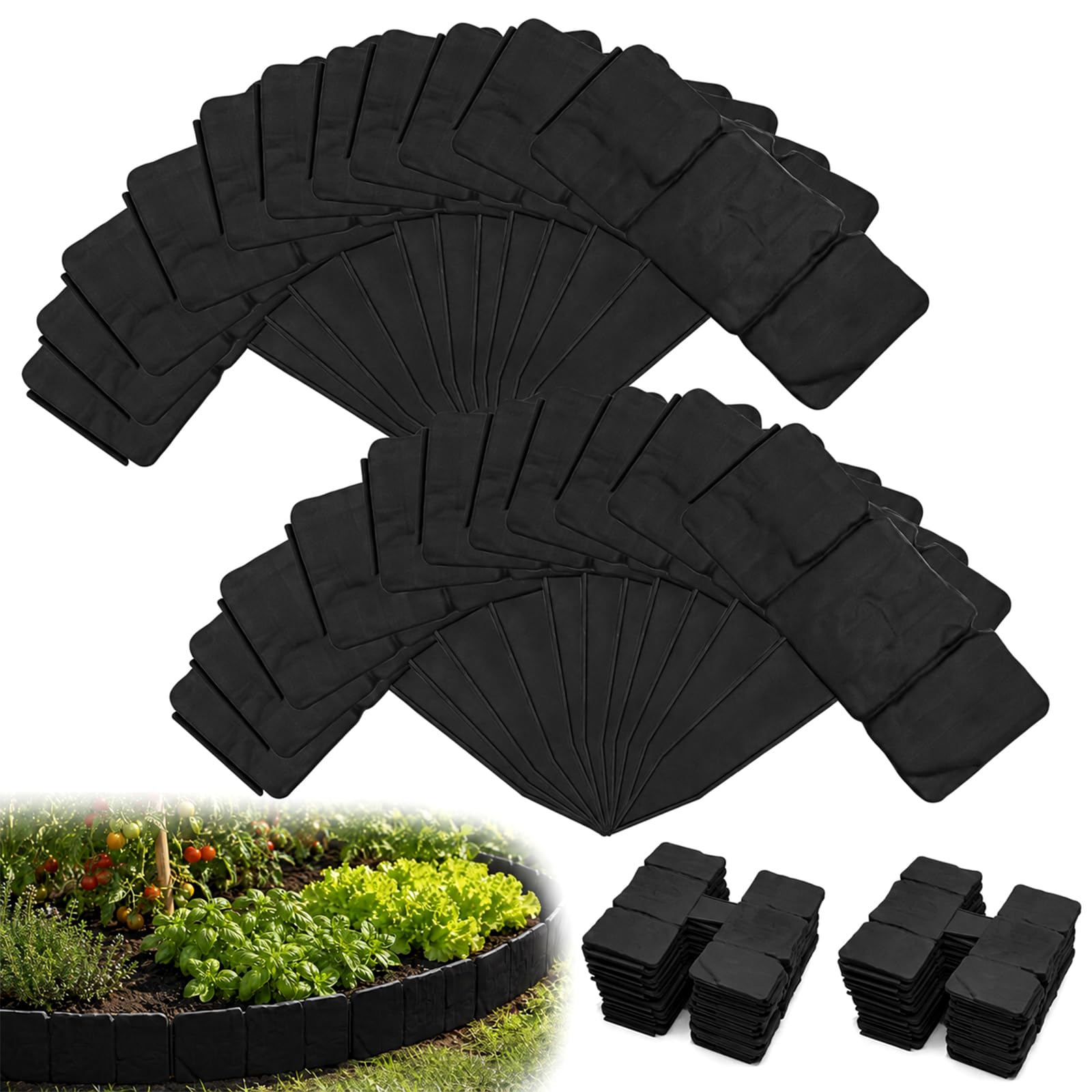 22PCS Faux Stone Edging for Landscaping, 19 Ft Imitation Stone Garden Fence No Dig, Plastic Interlocking Retaining Edging Border for Flower Beds, Yard, Lawn, Trees, Decorative Landscape Border (Black)
