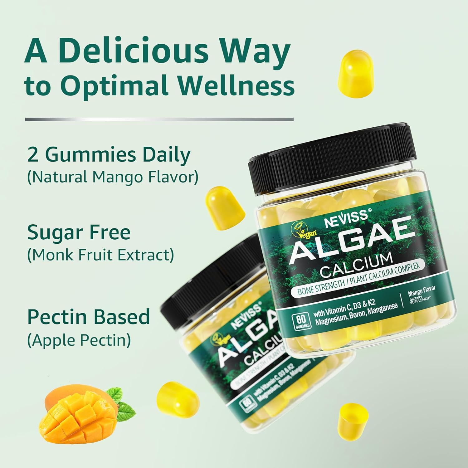 Calcium Gummies for Women + Magneisum Vitamin D3 K2, C, Zinc, Boron, Sustainable Algae (3rd Party Tested) for Bone Strength, Nerve, Calcium Absoption, Sugar Free Calcium Supplement, Vegan, 60 Counts - Image 7