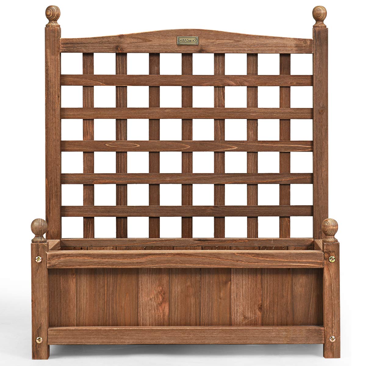 GOPLUS Jardinera de Madera con Enrejado, Huerto Urbano para Plantas Trepadoras, Flores, Verduras, Cultivos, Cama Elevada, Maceta, Macetero para Jardín Terraza Patio, 64,5 x 28 x 75cm