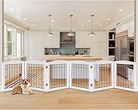 Vista 32 de LZRS Puerta independiente de madera extra ancha de 6 paneles: barrera de seguridad plegable de madera maciza y alambre de acero resistente a