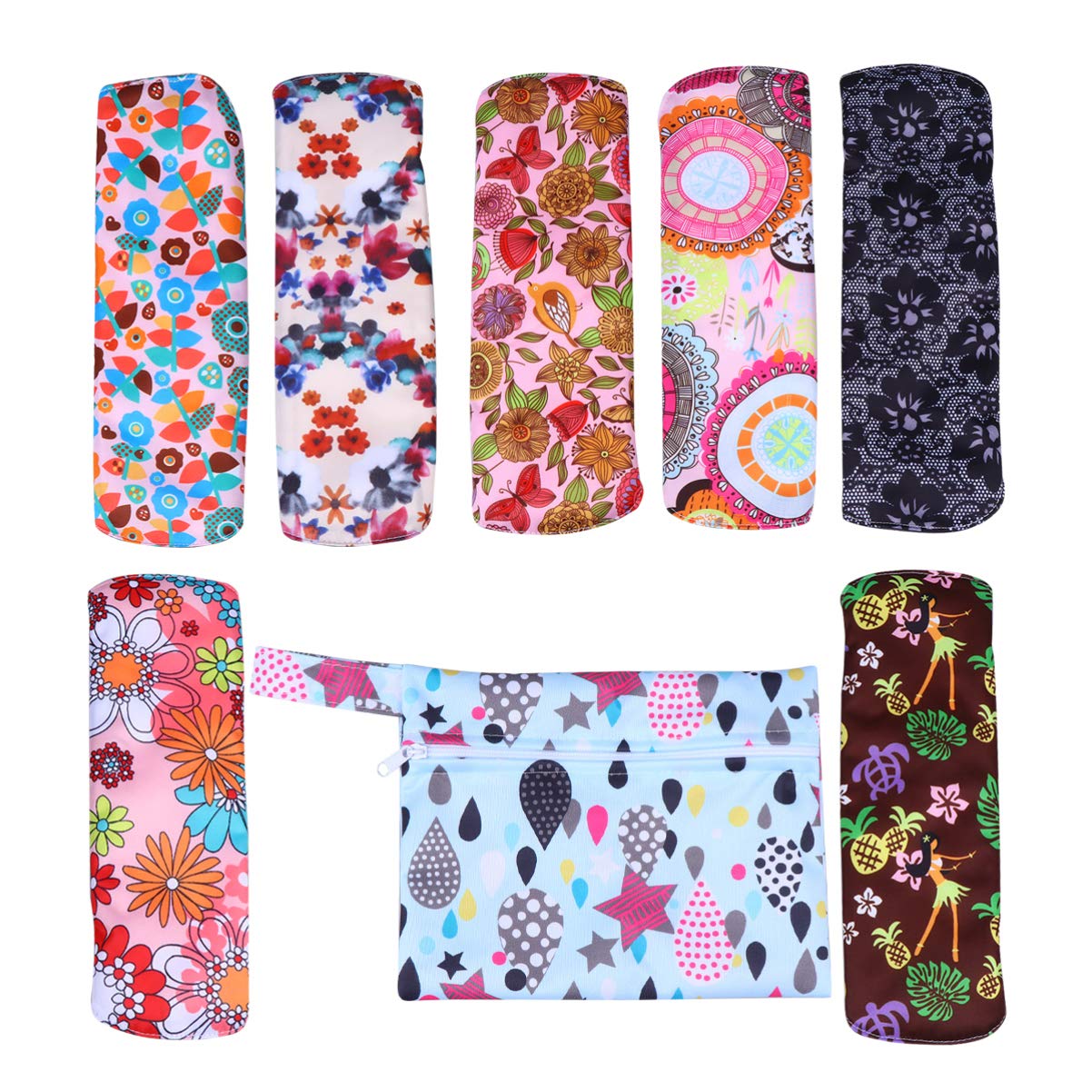 8pezzi Assorbenti Igienici Lavabili Bambù Design Traspirante Con Sacchetto Completo Per Donne Colori
