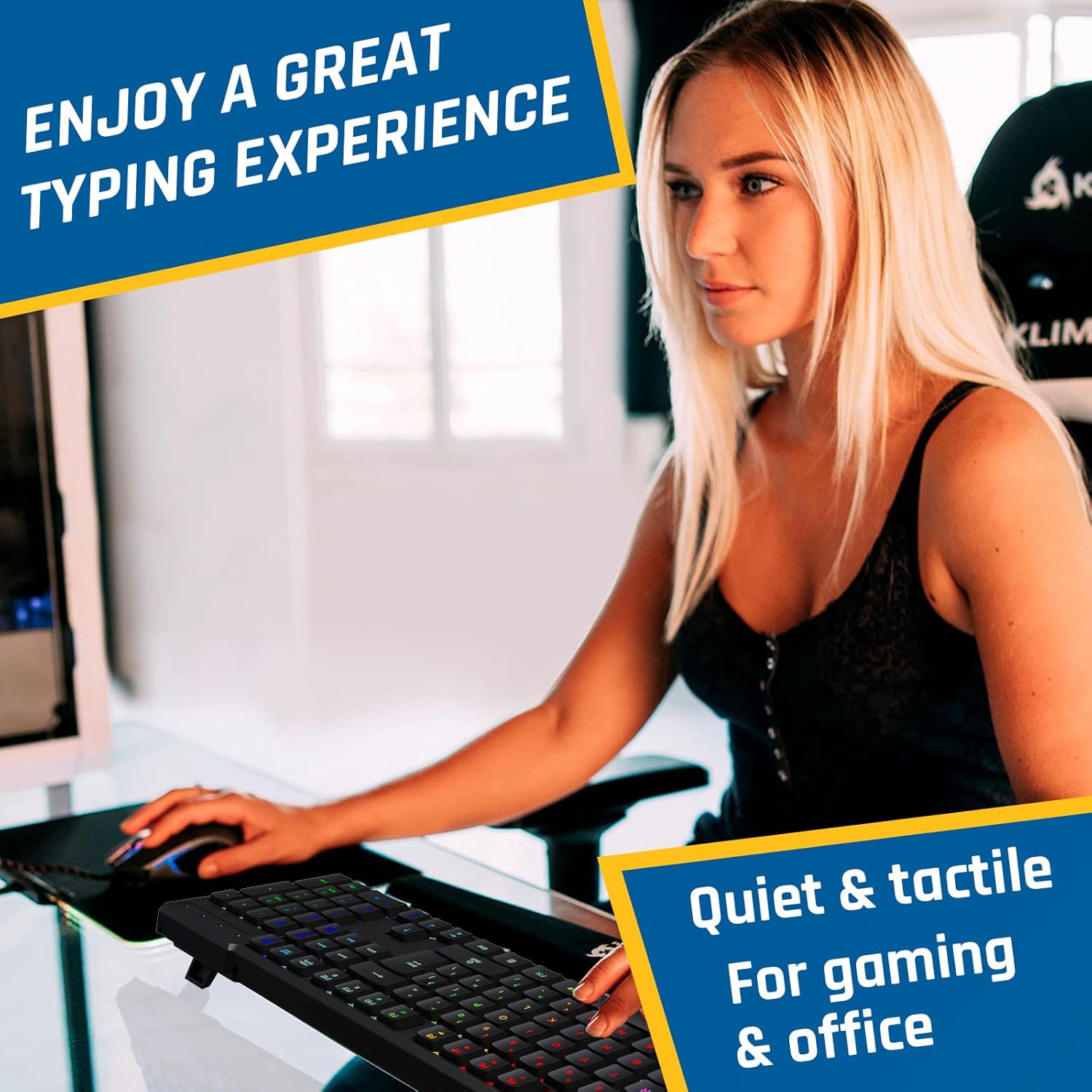 KLIM Chroma Wireless Gaming Keyboard RGB New 2022 Version - Long-Lasting Rechargeable Battery - Quick and Quiet Typing - Water Resistant Backlit Wireless Keyboard for PC PS5 PS4 Xbox One Mac - Black : Video Games