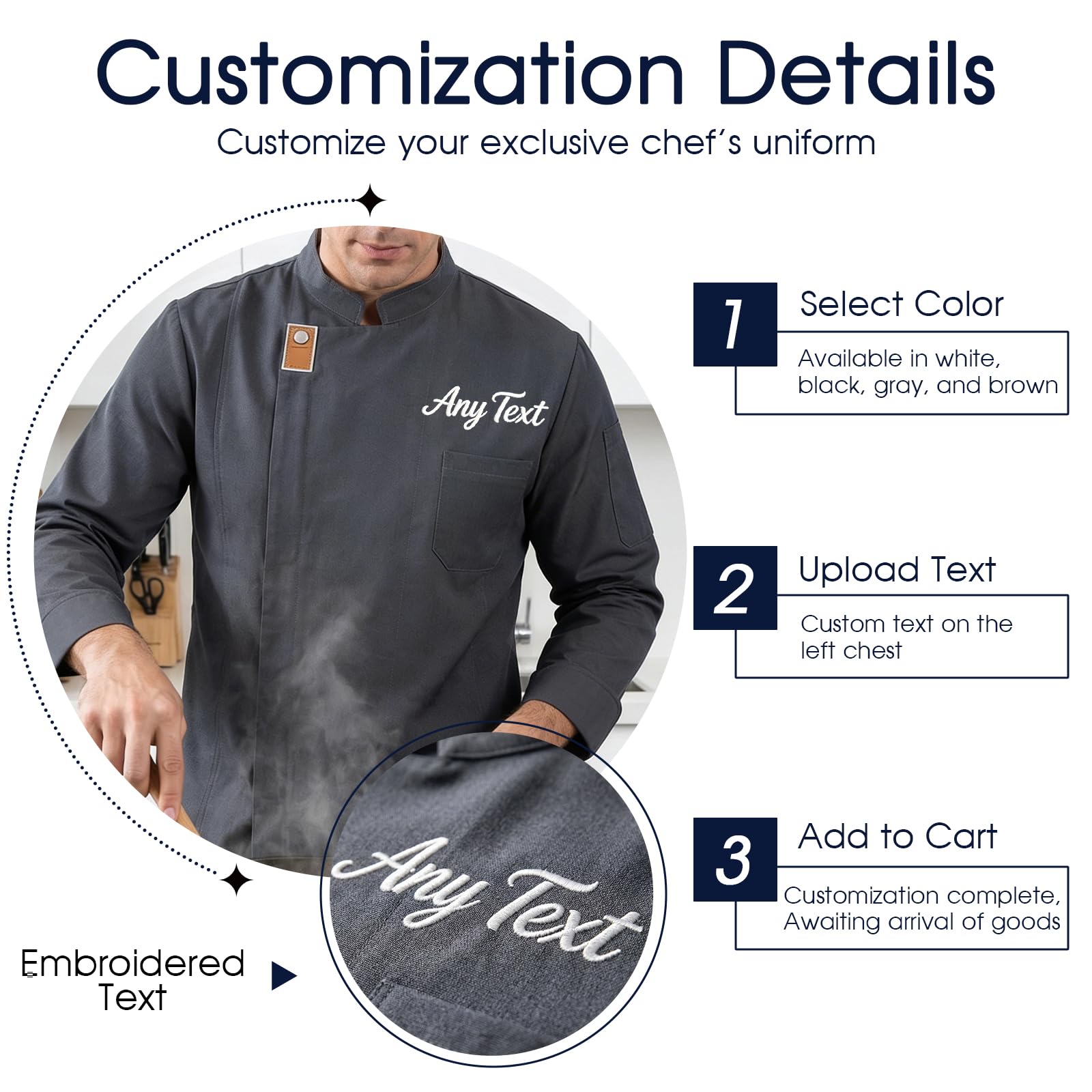 Manteau de Chef brodé personnalisé, Veste de Chef personnalisée,Veste De Cuisine Homme Custom Tenue de Cuisine Femmes