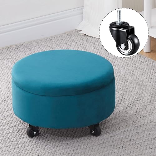 Miniatura 1 de Mxfurhawa Taburete otomano de terciopelo con ruedas redondas con ruedas de 360, reposapiés, silla de centro baja, reposapiés, cambiador de zapatos