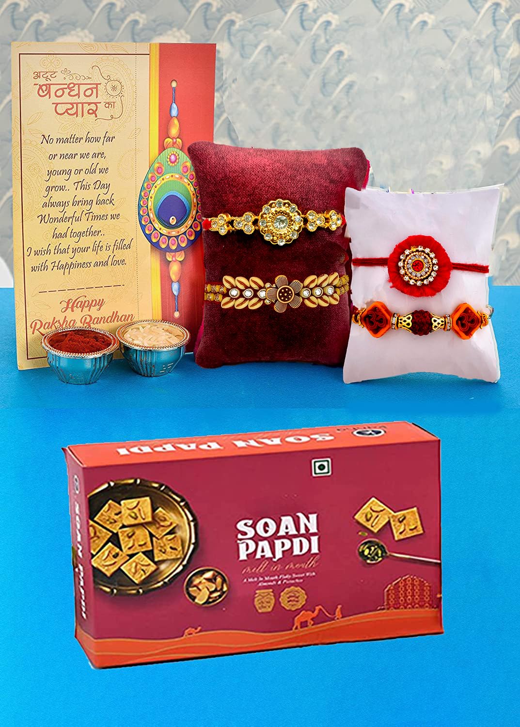 Rakhi for brother with soanpapdi, 4 Set of rakhi with sweet for brother Gift Pack, Rakhi with Sweet and Greeting Card for Bhaiya (B09CNG1Z7Z) Amazon Price History, Amazon Price Tracker