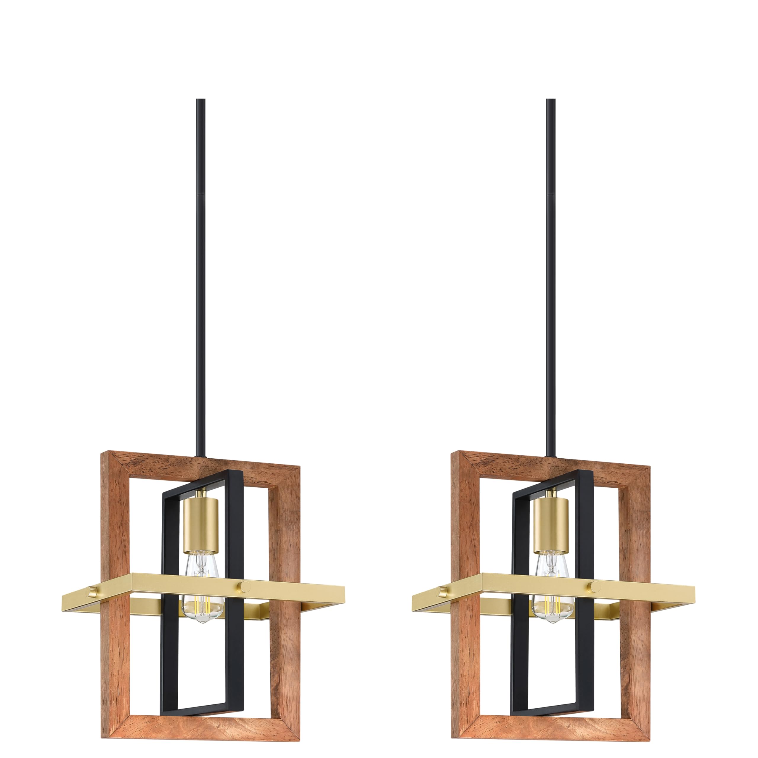 Photo 1 of Farmhouse Rustic 2 Pack 1 Light Kitchen Island Pendant Light Dining Room Light Fixture,Hand Painted Natural Wood Frame Black Finish for Hallway Dining Room Bedroom Over Sink Antique Nickel 1 Pack