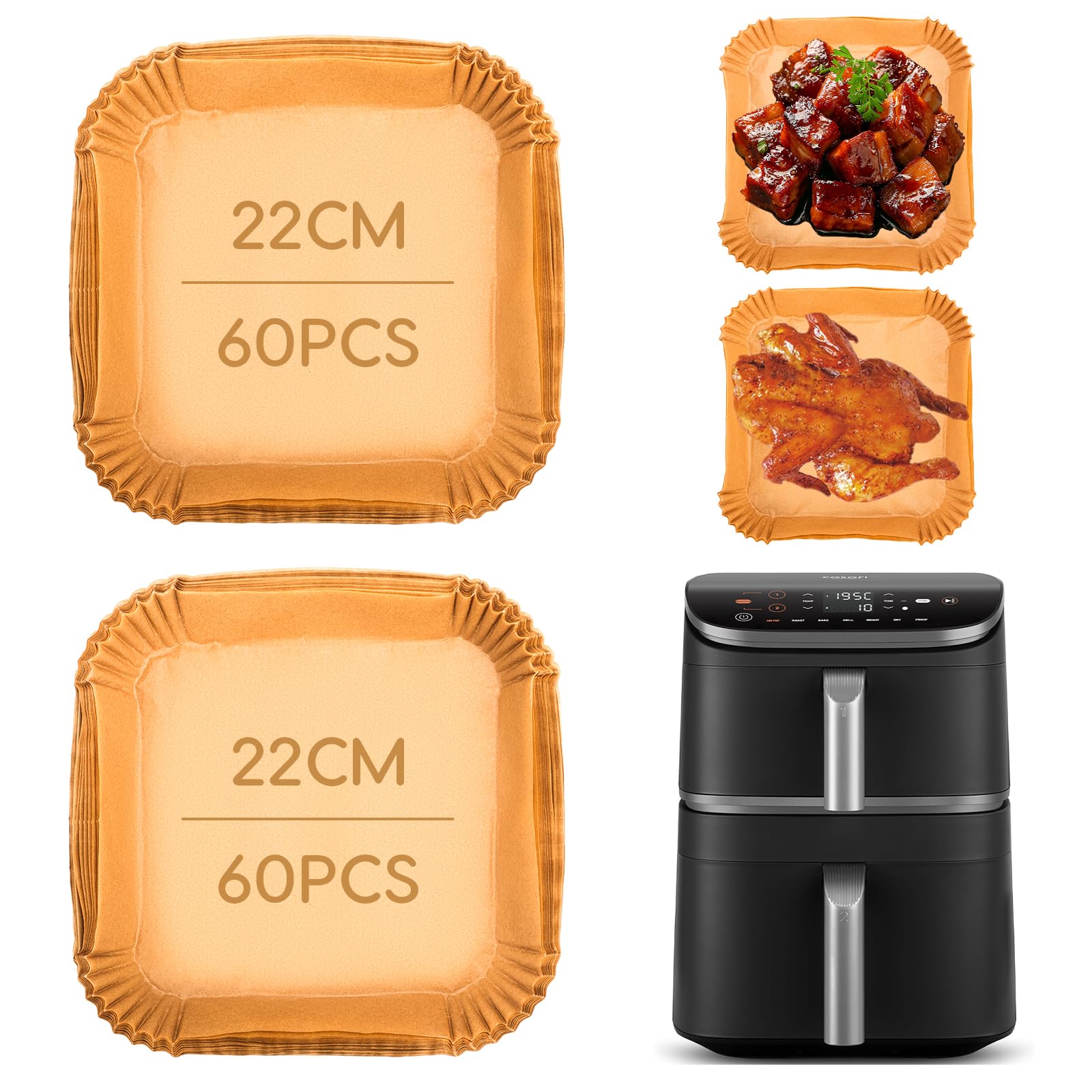 120 Sheets Air Fryer Paper for Cosori Turbo Tower Pro 10.8 L, Square Air Fryer Paper Moulds for Cosori Turbo Tower Pro Smart 10.8 L, Air Fryer Accessories