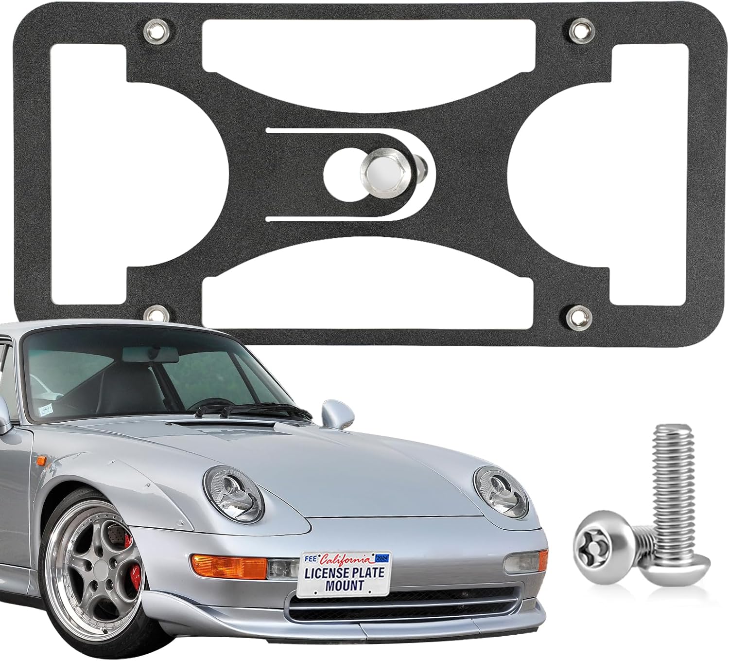 Heavy Duty Front License Plate Frame Compatible with Porsche 911 (997) | 2005-2012, No Drill Tow Hook Mount, Anti-Theft Front License Plate Holder, Rust-Proof, Weather & Rattle Proof Car Accessories