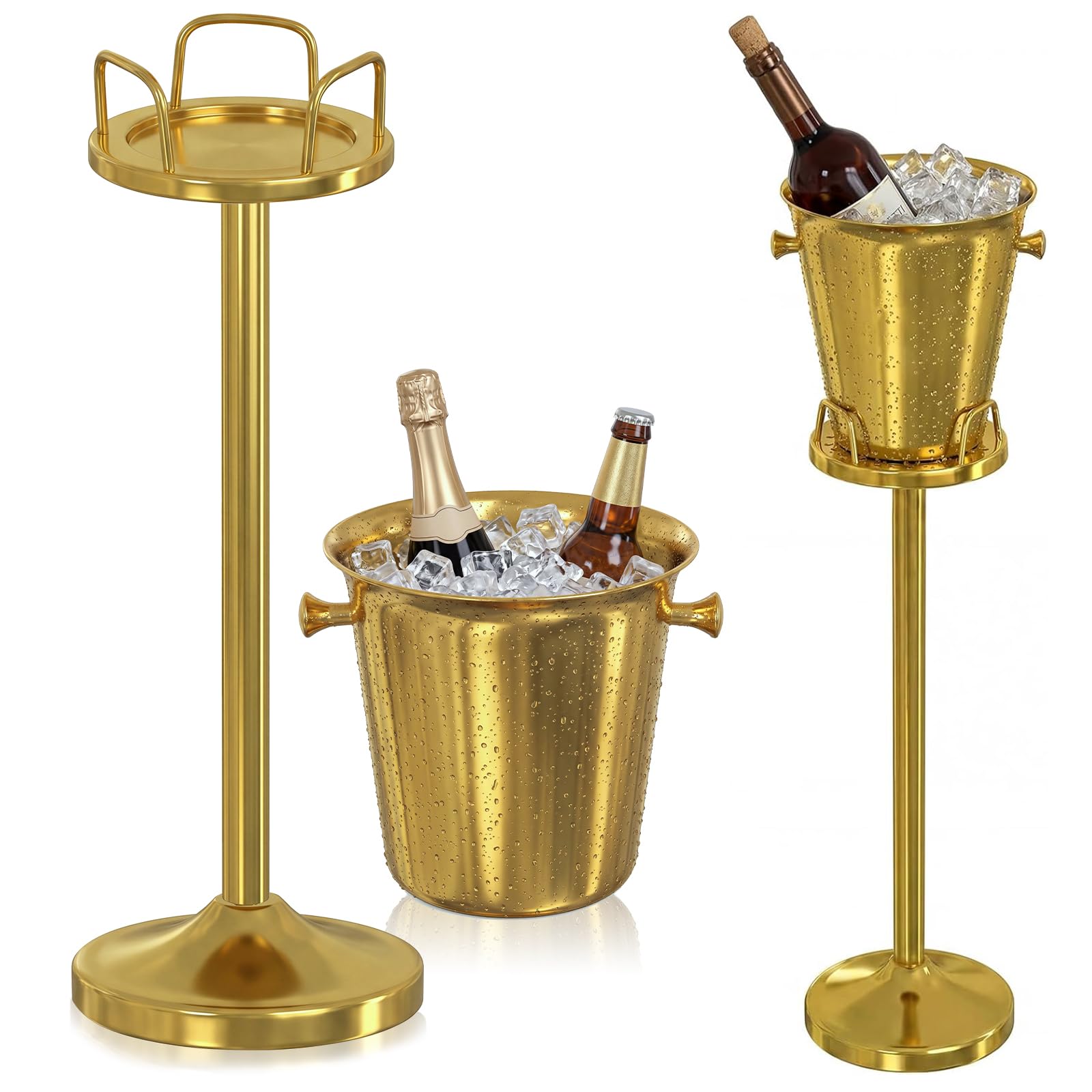 Wudlep Gold Ice Bucket With Stand, 5L 201 Stainless Steel Champagne Cooler Chiller