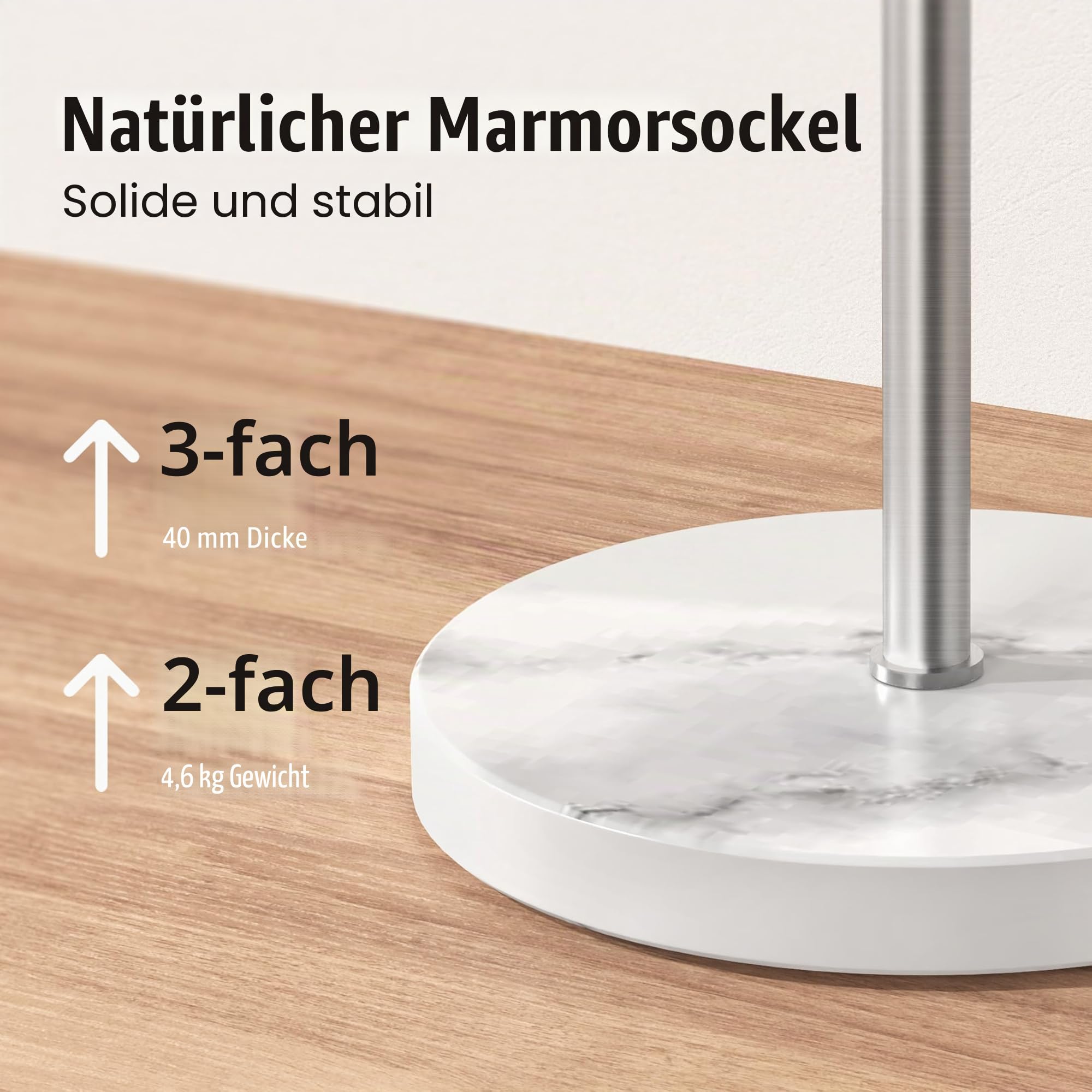 KES Handtuchhalter Stehend Handtuchhalter 4 Armig Schwenkbar Handtuchständer Freistehend Marmor Bad Gebürstet, BTH219S4-2