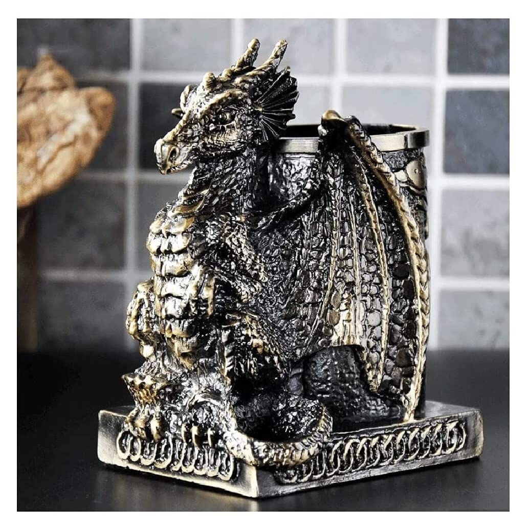 AZHKJKZH Desk Tidy Caddy Creative Pen Holder Dragon Stationery Stand Statue Desktop Organizer Office Fashion Makeup Brush Office Supplies