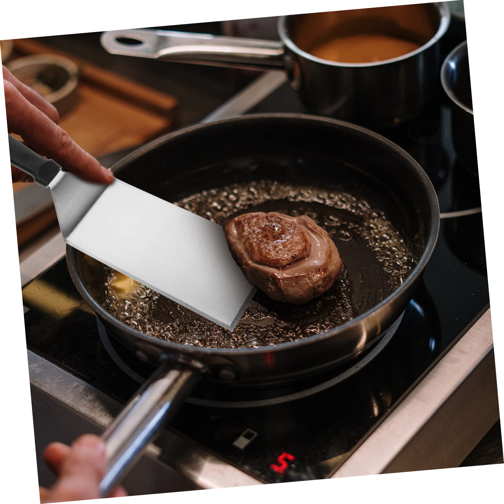 COLLBATH 1 Set Espátula de Acero Inoxidable Mango Pp, Espátula para Cocina y Parrilla, Utensilio de Cocina para Freír y Voltear Comida