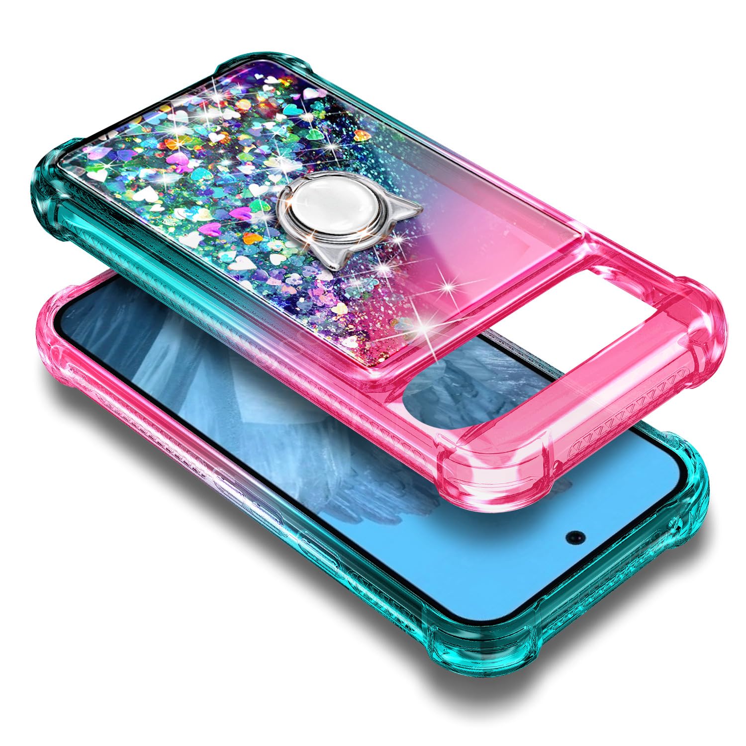 Bling Telefoonhoes Voor Google Pixel 9A – Met Glittervloeistof, Kettingkoord En Screenprotector – Paars – Schokbestendig & Instelbaar