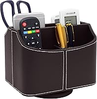 Vista 15 de Soporte de cuero para control remoto giratorio de 360 grados, organizador giratorio de escritorio para mandos a distancia de TV, bolígrafo