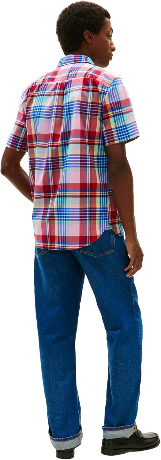 Tommy Hilfiger Men's Short Sleeve Poplin Shirts in Regular Fit, Men's Button Down Shirts
