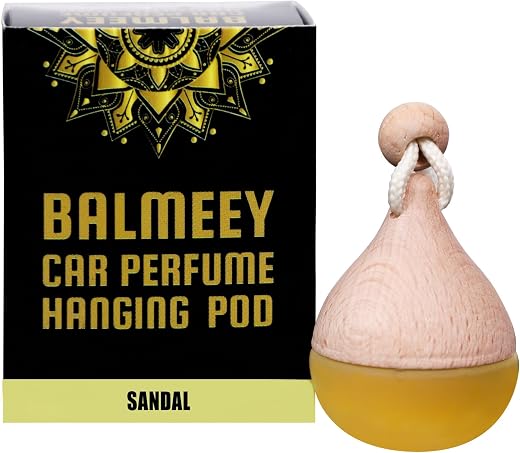 BALMEEY Luxury Car Perfume Hanging Pod | Sandalwood Fragrance | 6ML Long Lasting Car Air Freshener | Up to 40 Days Fresh A...