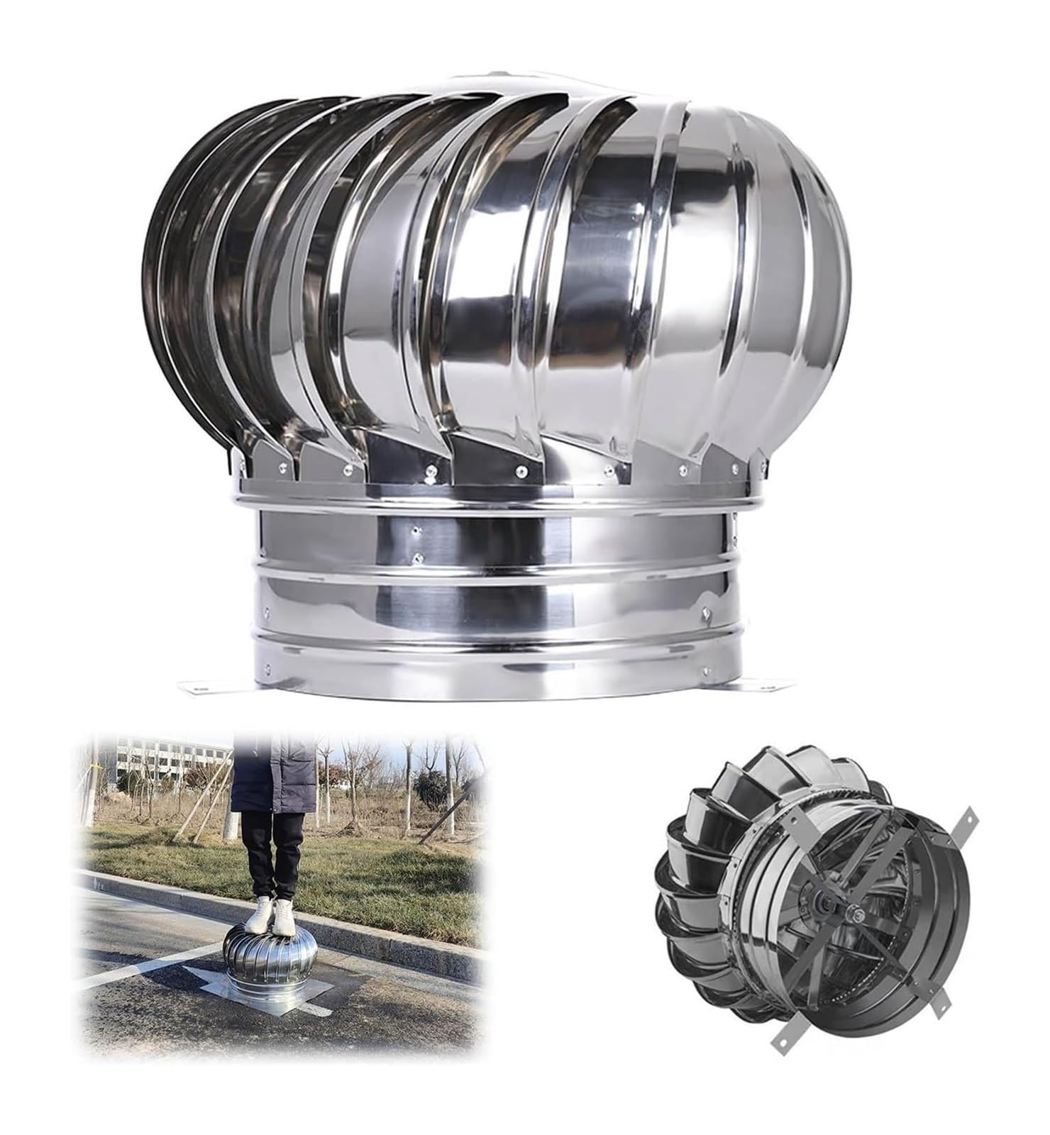 EBZFASO Galvanized Steel Roof Vent Cowl, Rotating Ventilator Cap 201 Stainless Steel Chimney Cowl Roof Vent(300mm/11.8in)