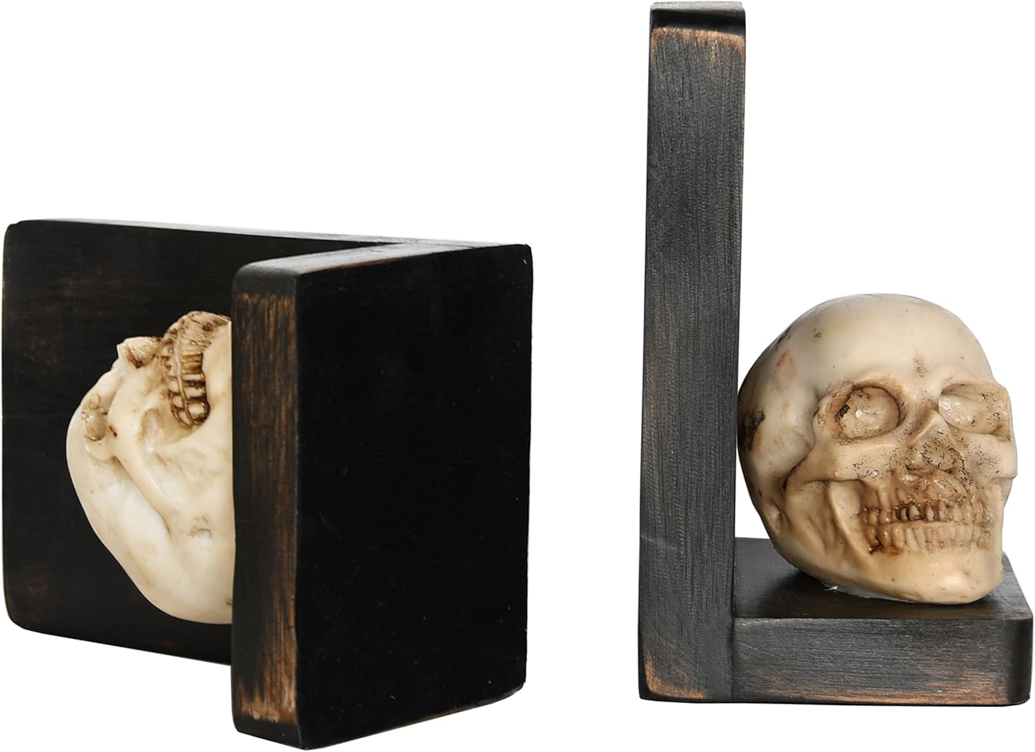 OwlGift Decorative Halloween Skull Bookends, Heavy Duty Bookends for Shelves, Skull Book Ends for Heavy Books, Book Shelf Holder Home Office Desktop Organizer (1 Pair)