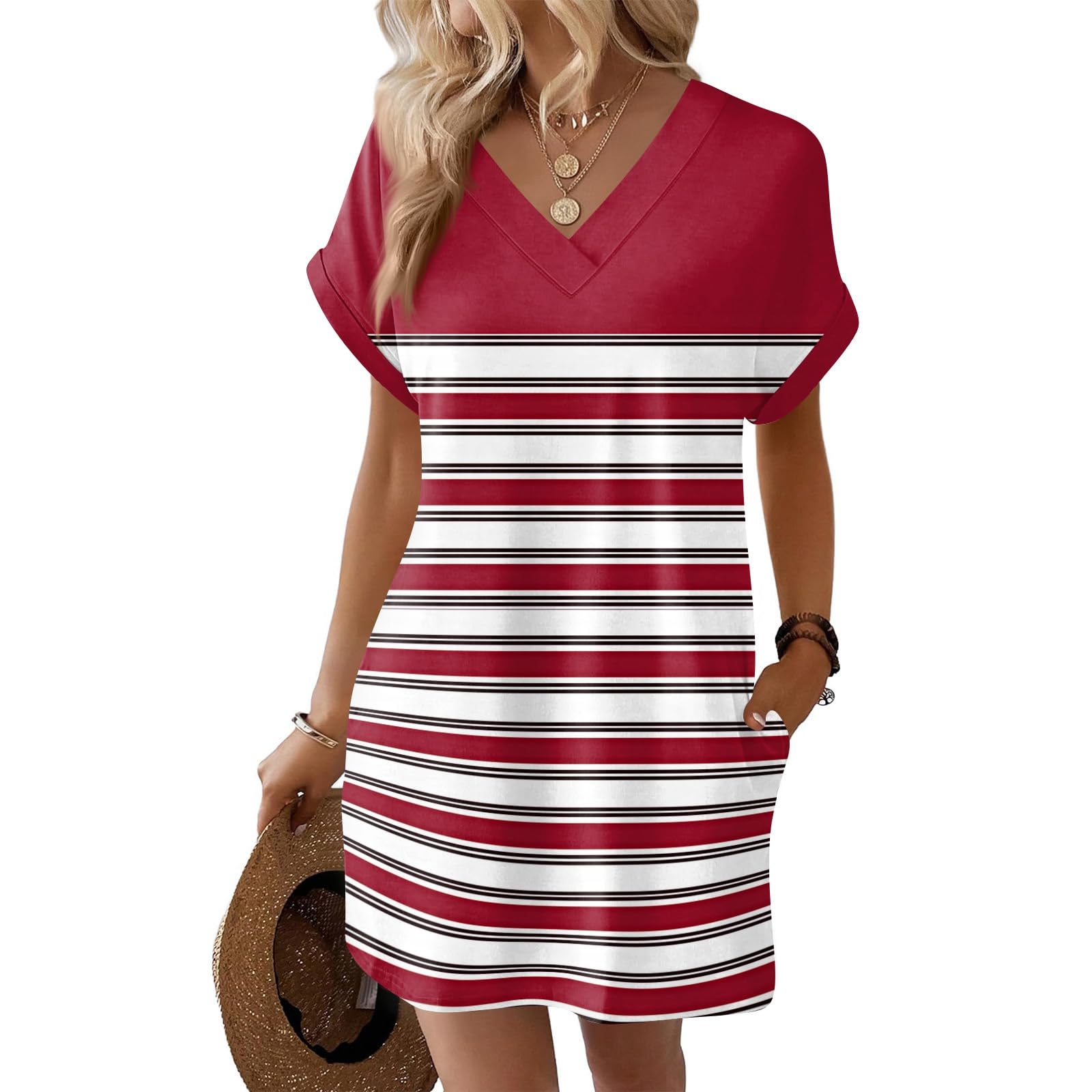 Generisch Sommerkleider Women's Sommer Modetalent Grosse Grössen Kleid Sportlich Ohne Arm Lauschig Kleider Damen Rundhals