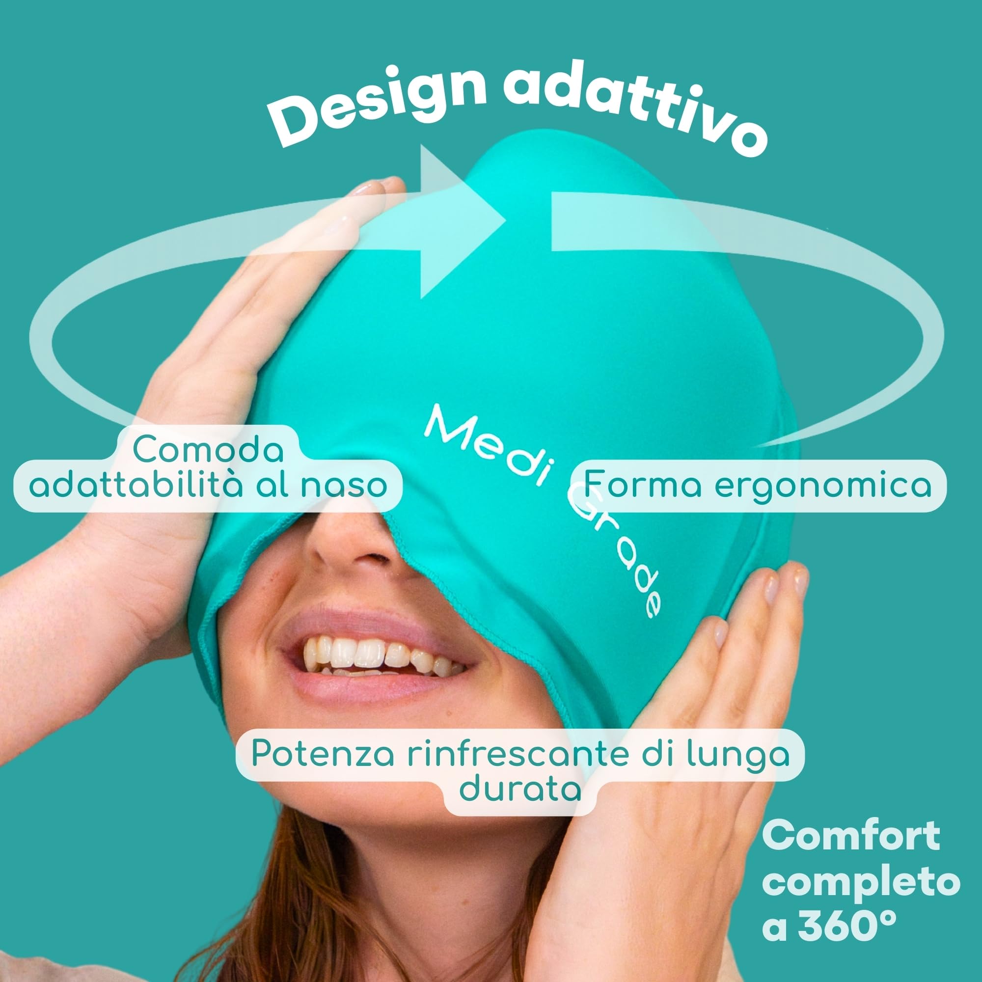 Medi Grade Cuffia in Gel per Emicrania – Cappello Rinfrescante per Cefalee con Terapia del Freddo – Maschera Mal di Testa Morbida, Oscurante e Riutilizzabile