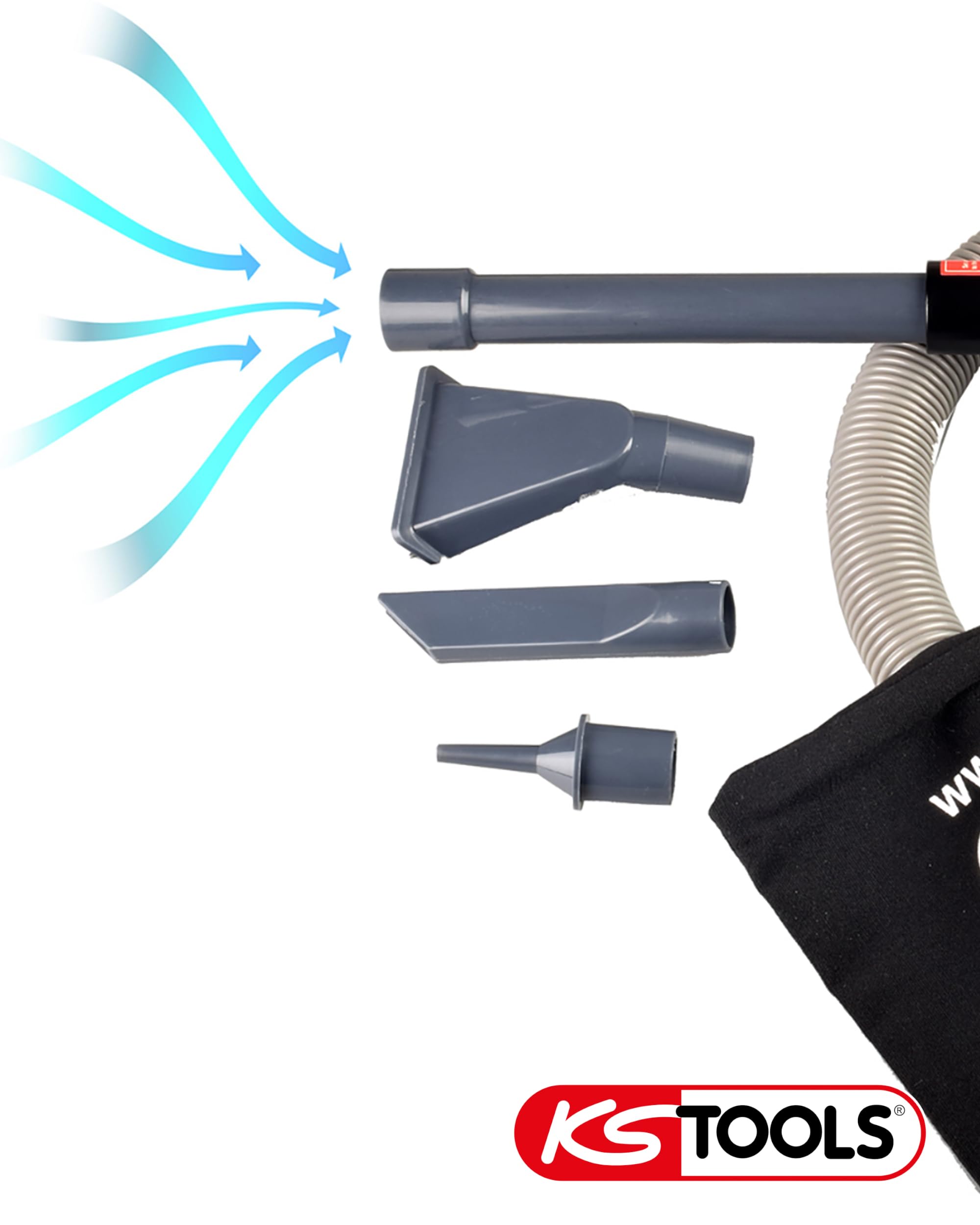 KS Tools Druckluft Saug Blaspistole 515.5090 145mm I Ausblaspistole mit 145mm Düse - 1/4" NPT I Luftdruckpistole inkl. verstärktem Stoff-Staubauffangbeutel