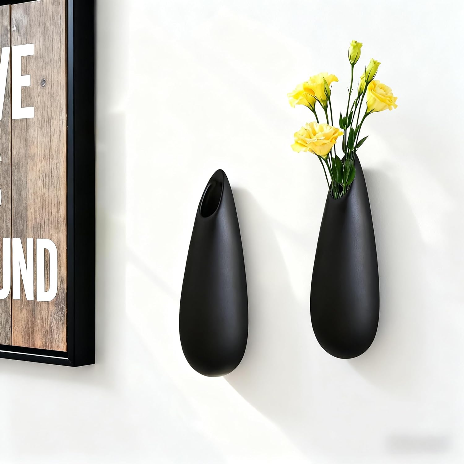 Sculptural Wall Ceramic Vase — 2 Pack Black Hanging Sconce Vase | Turn Flowers into Art — Decorative Ceramic Wall Sconce for Single Stem Displays