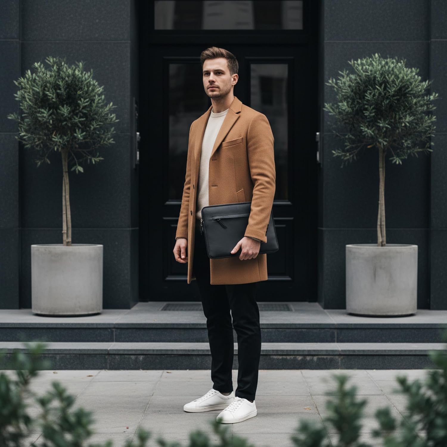 Pack & Smooch Leather Case Designed for iPad Pro/Air 13 and 12.9 Inch + Magic Keyboard | Angus | Vegetable Tanned Leather from Italy | Compatible with iPad, Protective Cover in Black