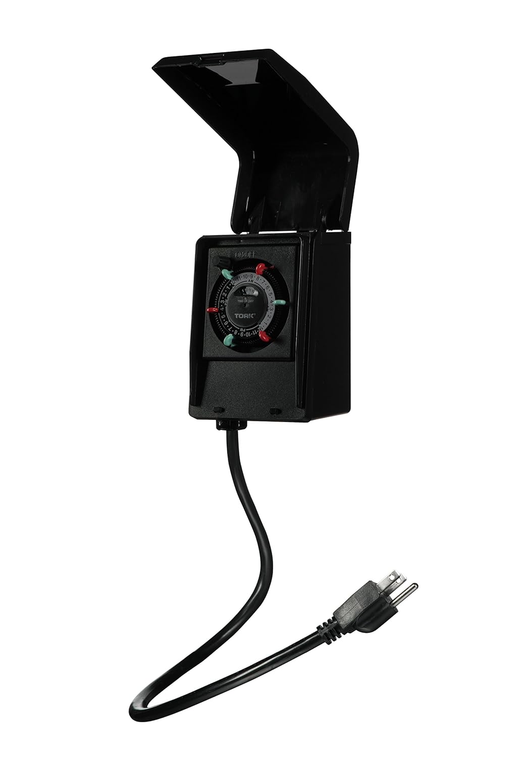 NSi Industries TORK RHB32R Indoor/Outdoor 15-Amp Plug-in Heavy Duty Mechanical Timer 24-Hour Programming – GREEN & RED Trippers TWO Receptacles Black Cover - - 