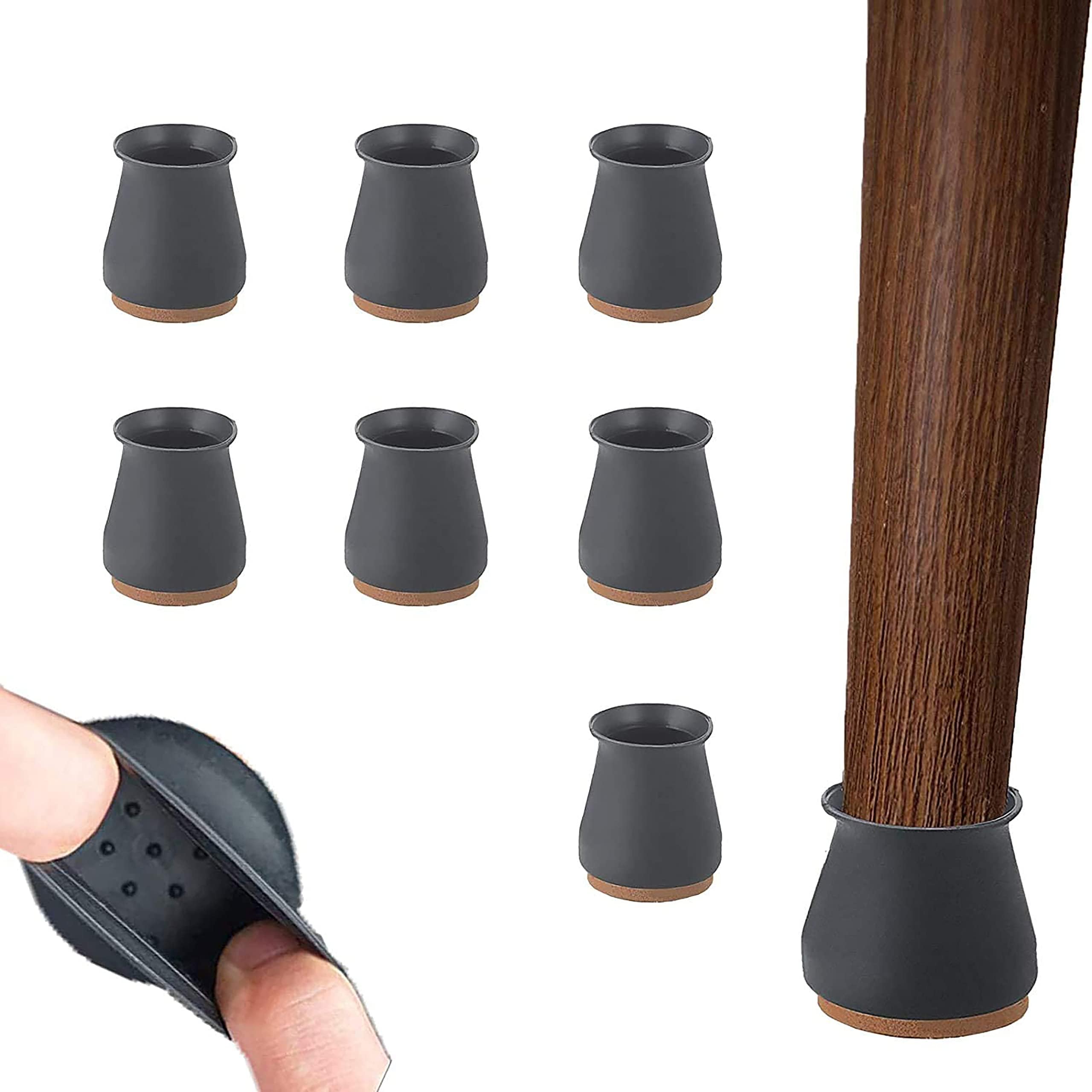 ALMEKAQUZ 24 PCS Chair Leg Floor Protectors, Furniture Silicon Protection Cover with Felt Pad FIT 0.7 inch to 1.1 inch,Protectors for Chair Legs, Table Legs or Other Furniture Legs