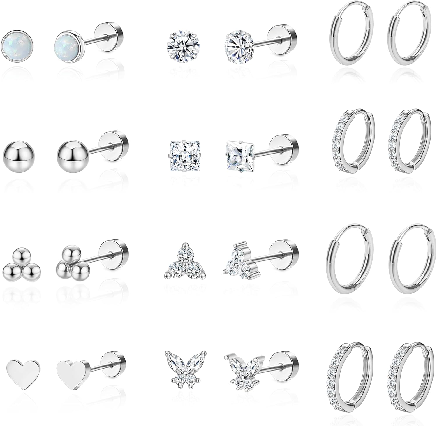 Staligue Tiny Hypoallergenic Surgical Steel Earrings for Women Men 14K Gold Plated Flat Back Stud Earrings for Sensitive Ears 20G Gold Flatback Stud Hoop Cartilage Earring Set for Multiple Piercing