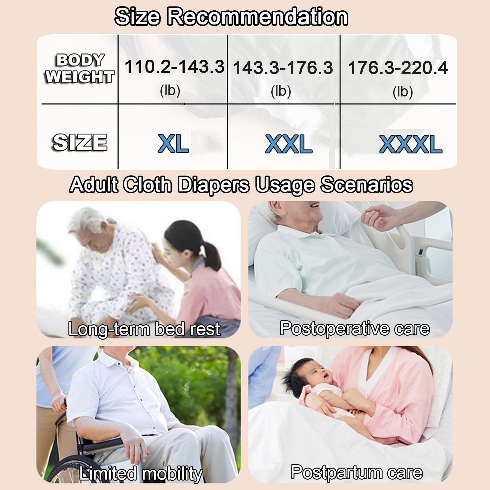 Confezione da 2 Lavabili Pannolini in Tessuto per Adulti per Incontinenza | Riutilizzabili Pannolino per Adulti Mutande Mutandine a Prova di Perdite per Incontinenza Uomo e Donna(XXL)