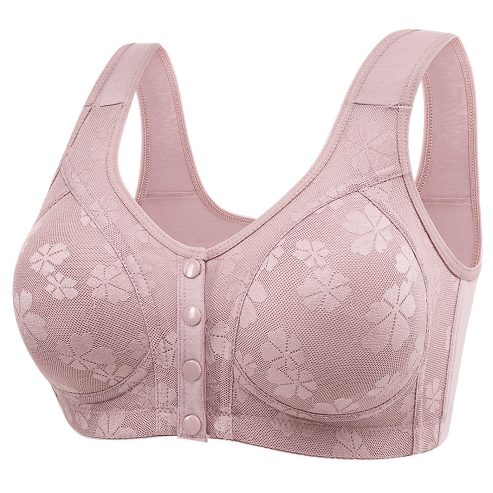 Daisy Bras for Older Women Front Closure Convenient Everyday Bras Mid Buttons Comfortable No Underwire Gathering Bras XX-Large 9-pink