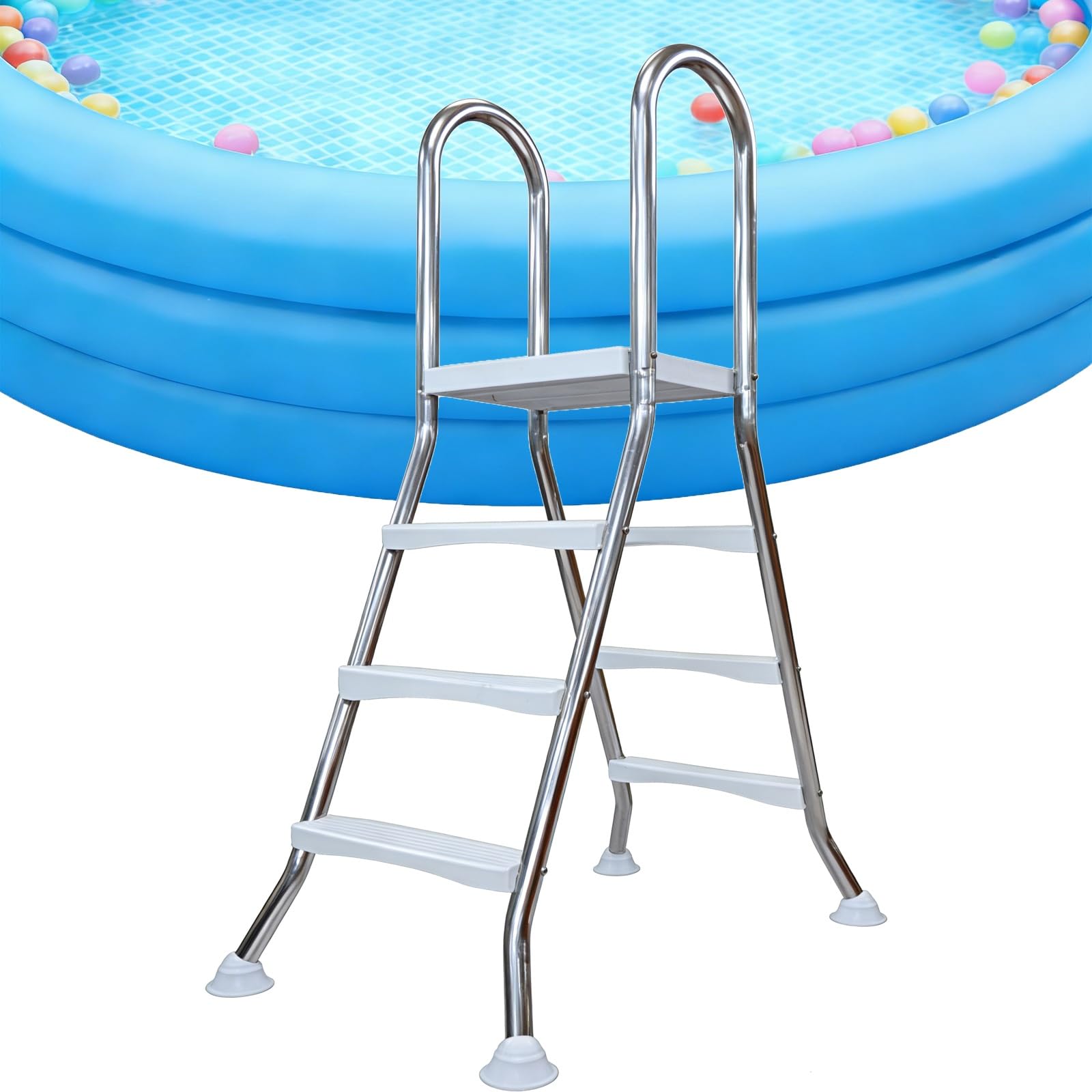 Échelle de piscine hors sol avec marches antidérapantes, cadre en acier robuste, entrée et sortie double face, pour piscine creusée/extérieure