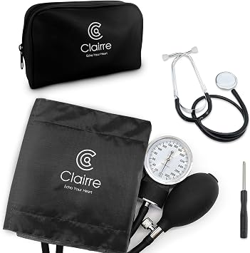 Manual Blood Pressure Cuff with Stethoscope for Nursing Students | Professional Aneroid Sphygmomanometer for Medical & Home BP Monitoring Use with Carrying Bag, Universal Adult Size Black