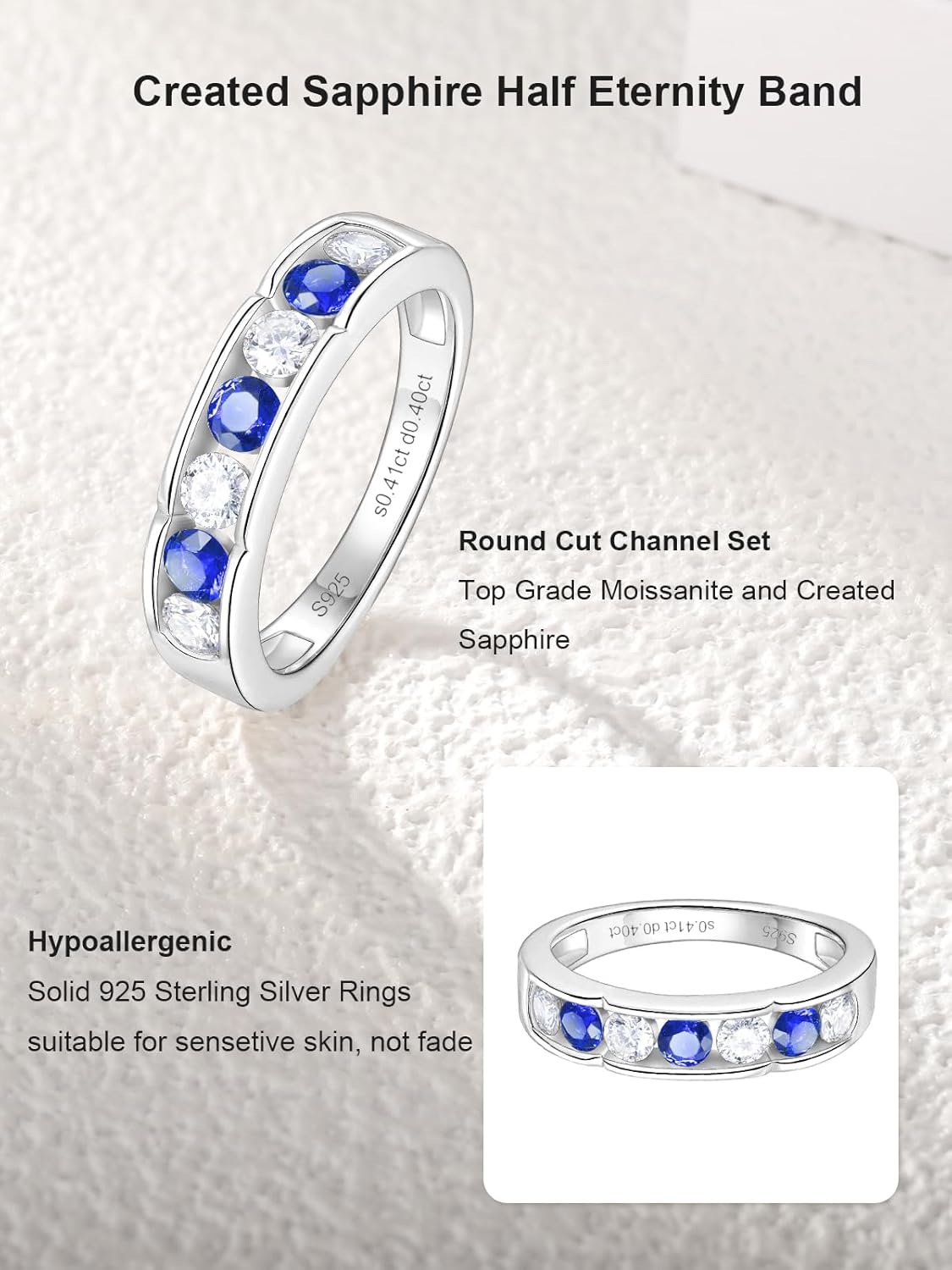 Color-D VVS1 Clarity Moissanite and Emerald/Ruby/Sapphire Rings, Silver/Gold Solid 925 Sterling Silver Bands, Stackable Engagement Wedding Anniversary Birthday Jewelry with Gift Box, Size 5-11 - Image 5